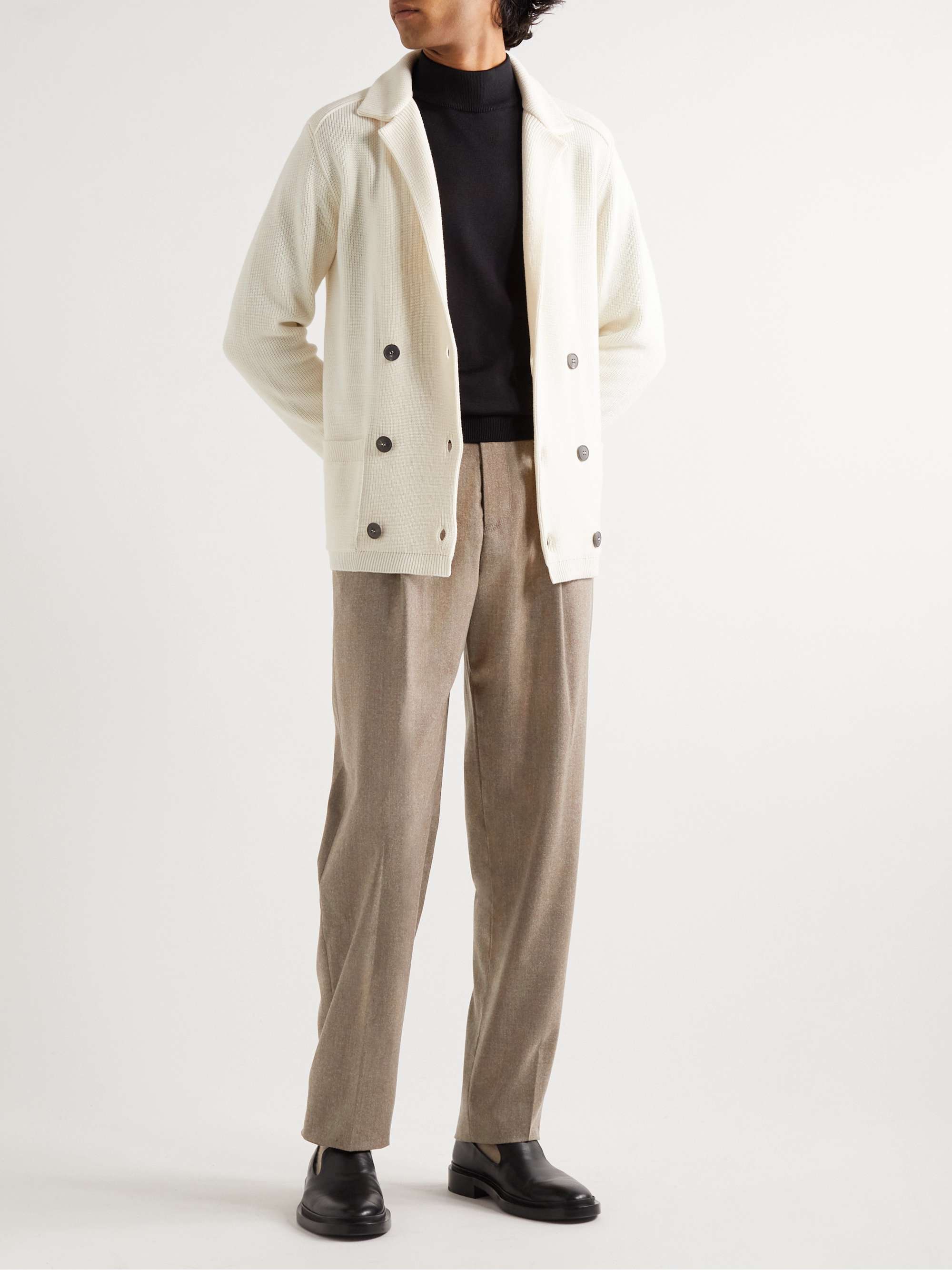 GIORGIO ARMANI Straight-Leg Pleated Wool-Blend Trousers