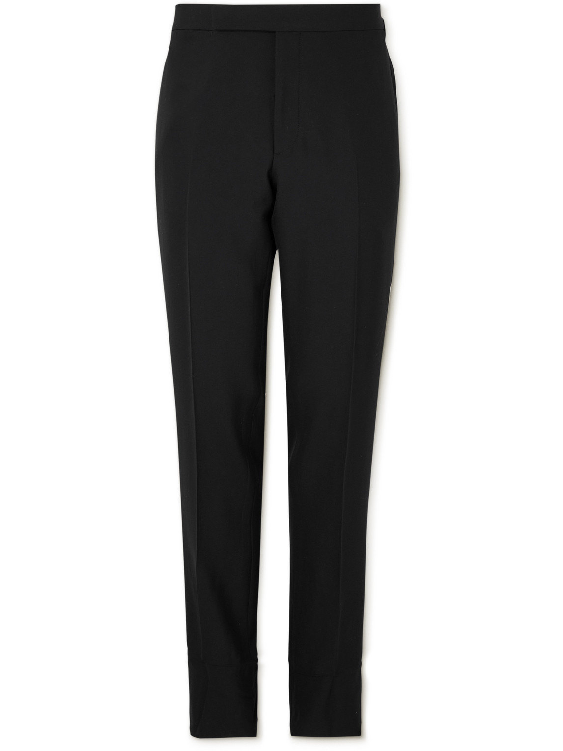 Ralph Lauren Purple Label Straight-leg Pleated Wool Tuxedo Trousers In Black