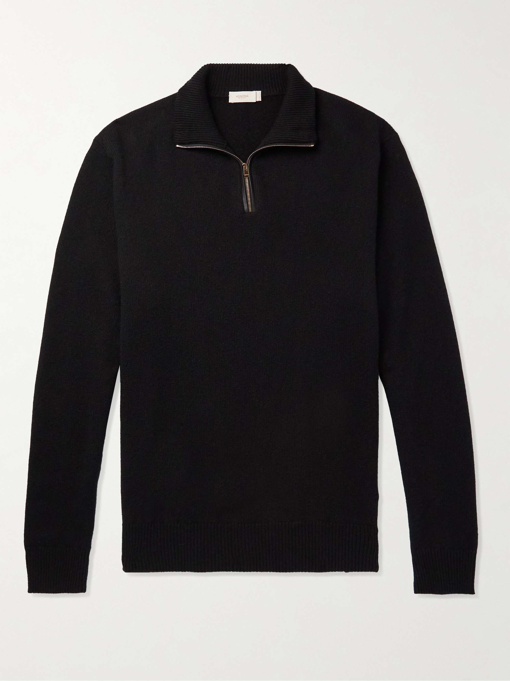 AGNONA Leather-Trimmed Cashmere Half-Zip Sweater for Men | MR PORTER