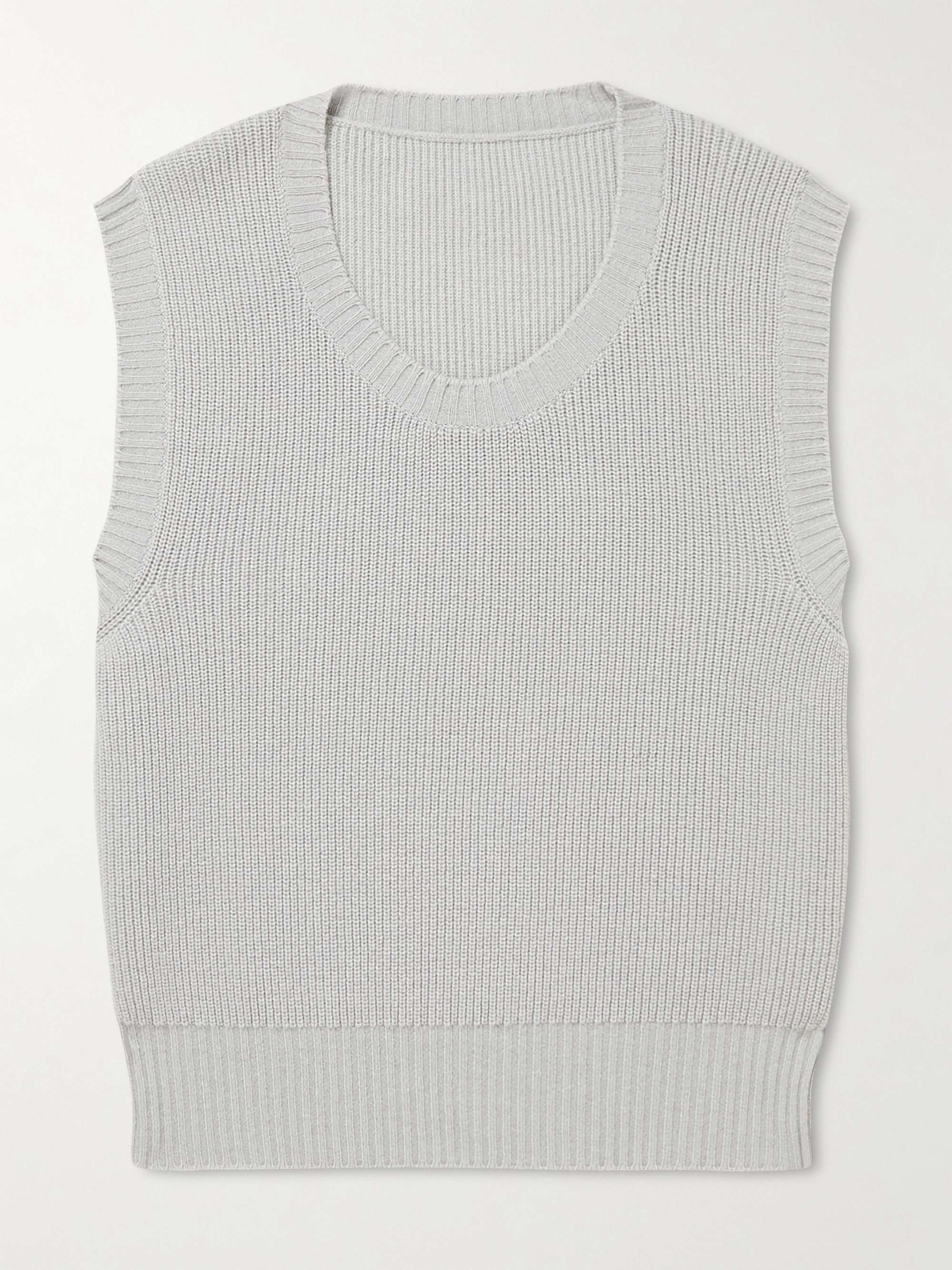 Cabled and ribbed sleeveless cardigan