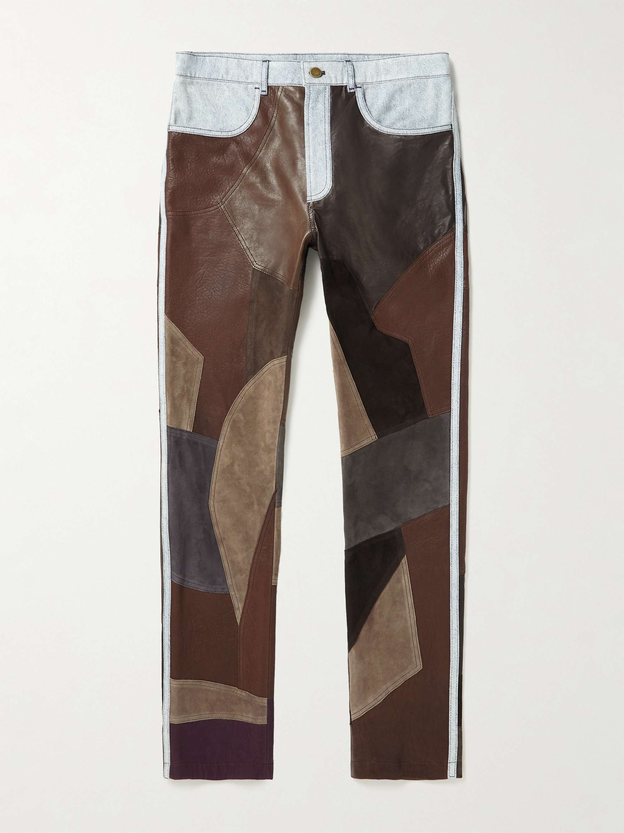 ACNE STUDIOS Lyrite Tapered Denim-Trimmed Patchwork Leather Trousers ...