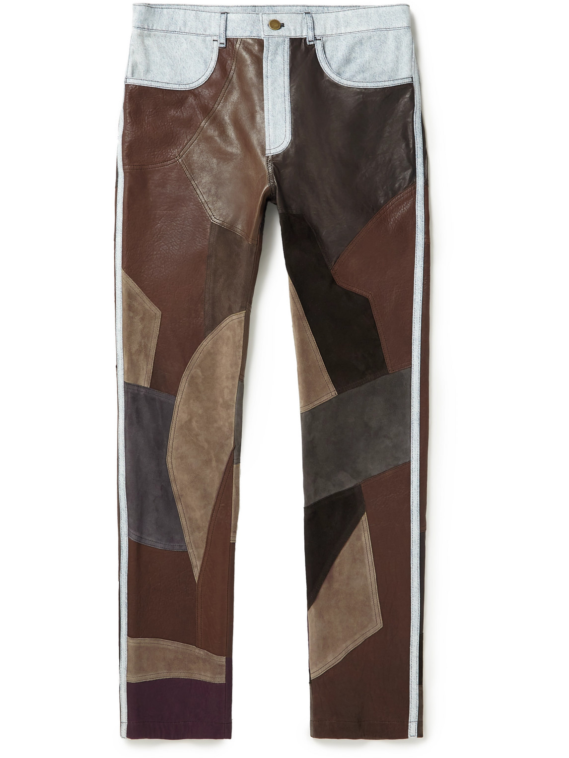 Lyrite Tapered Denim-Trimmed Patchwork Leather Trousers