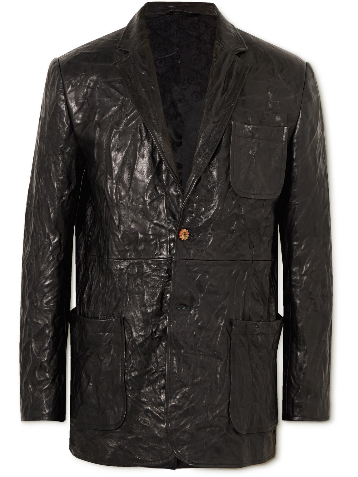 Crinkled-Leather Blazer