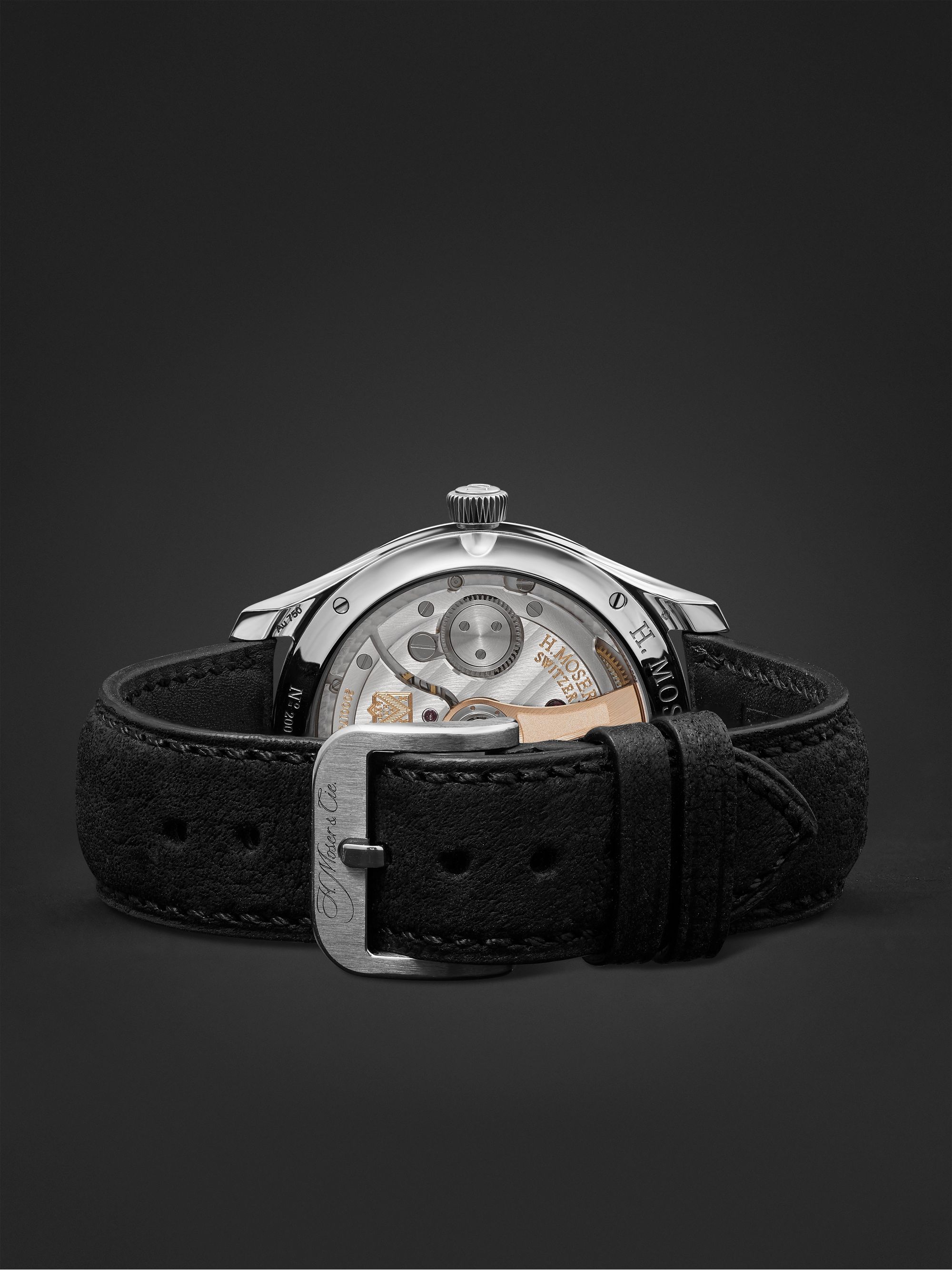 H. MOSER & CIE. Endeavour Central Seconds Automatic 40mm 18-Karat White Gold and Leather Watch, Ref. No. 1200-0201