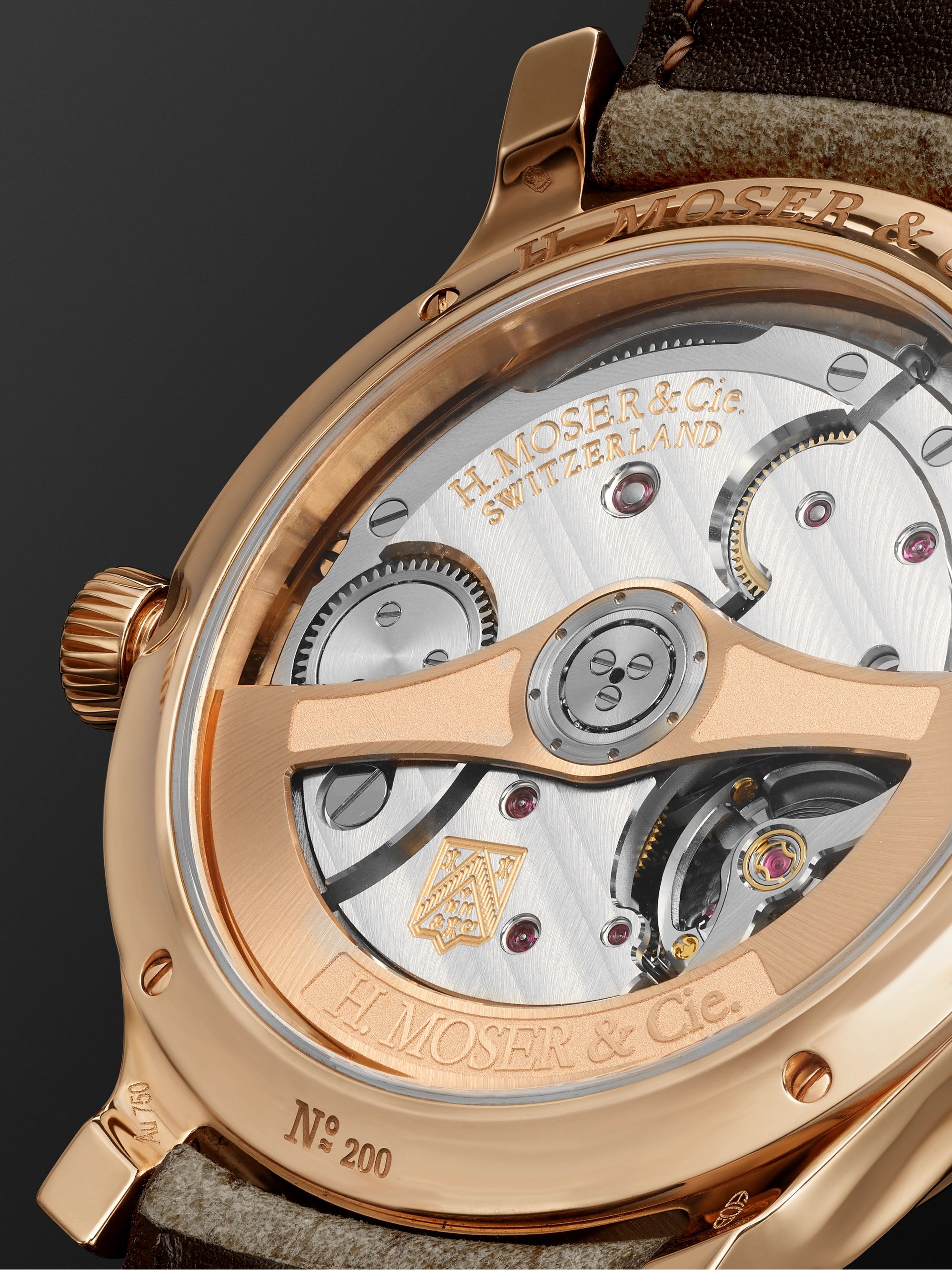 H. MOSER & CIE. Endeavour Perpetual Centre Seconds Automatic 40mm 18-Karat Red Gold and Leather Watch, Ref. No. 1200-0400