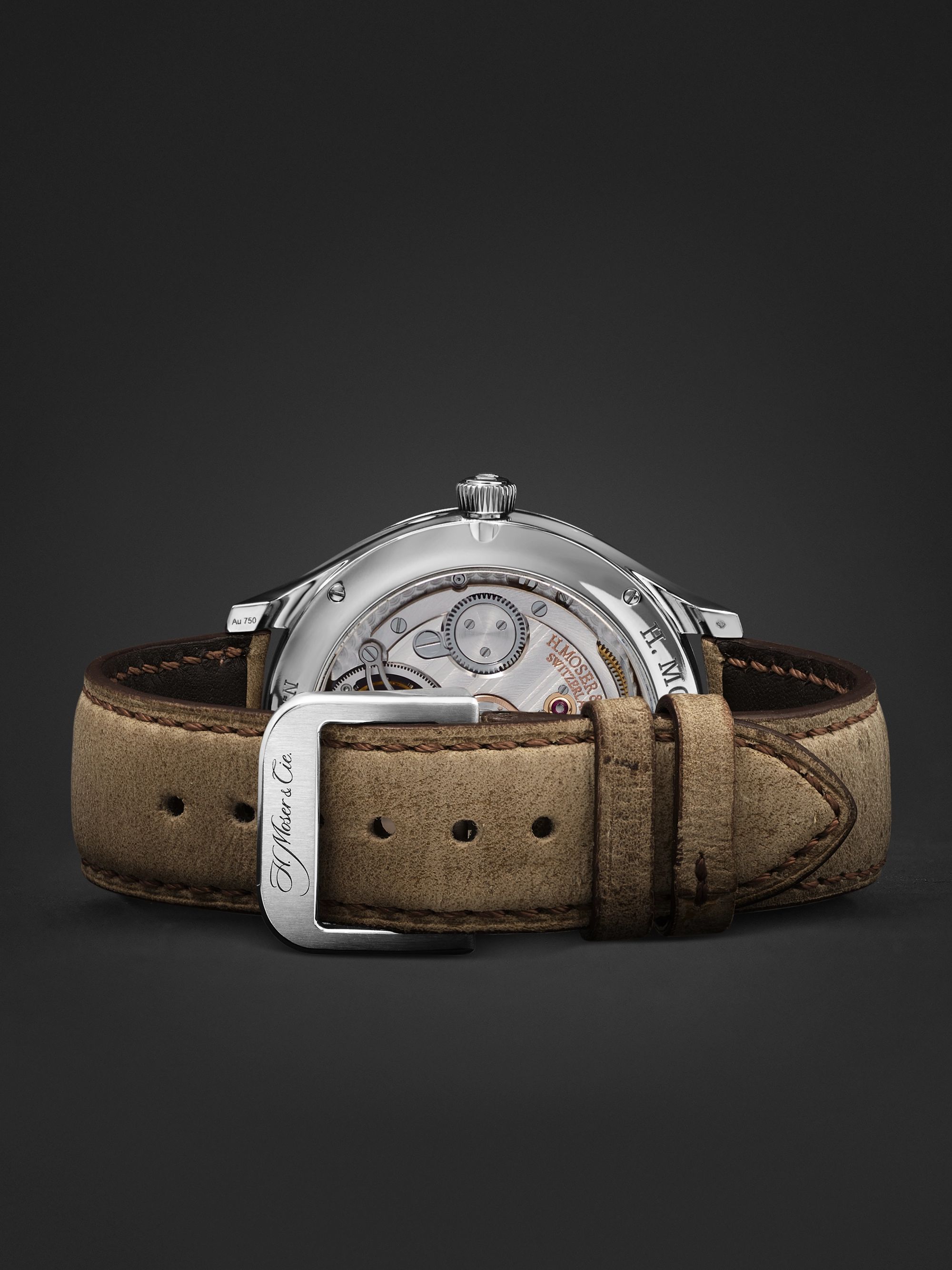 H. MOSER & CIE. Endeavour Automatic Tourbillon 42mm 18-Karat White Gold and Leather Watch, Ref. No. 1804-0201