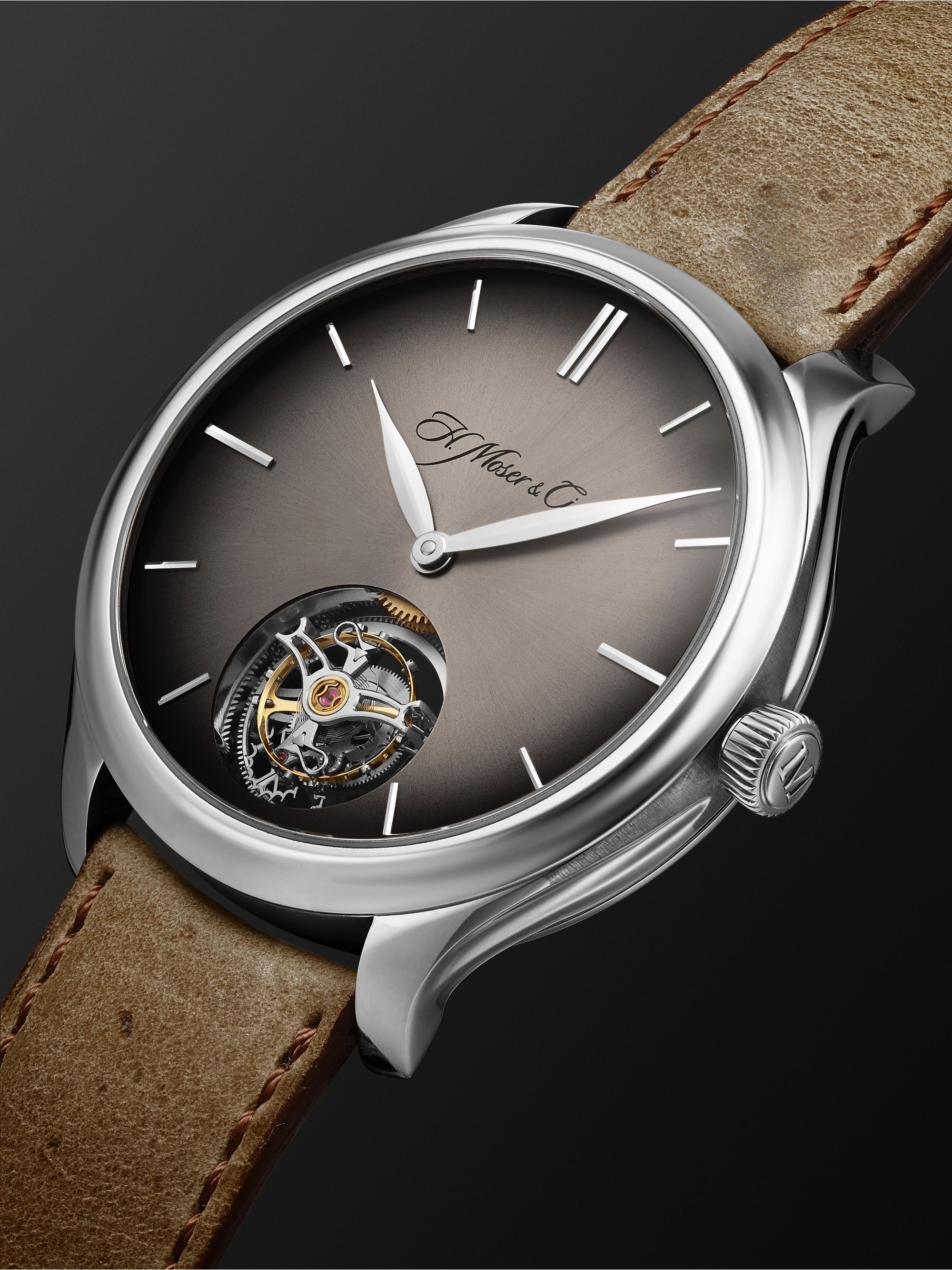 H. MOSER & CIE. Endeavour Automatic Tourbillon 42mm 18-Karat White Gold and Leather Watch, Ref. No. 1804-0201