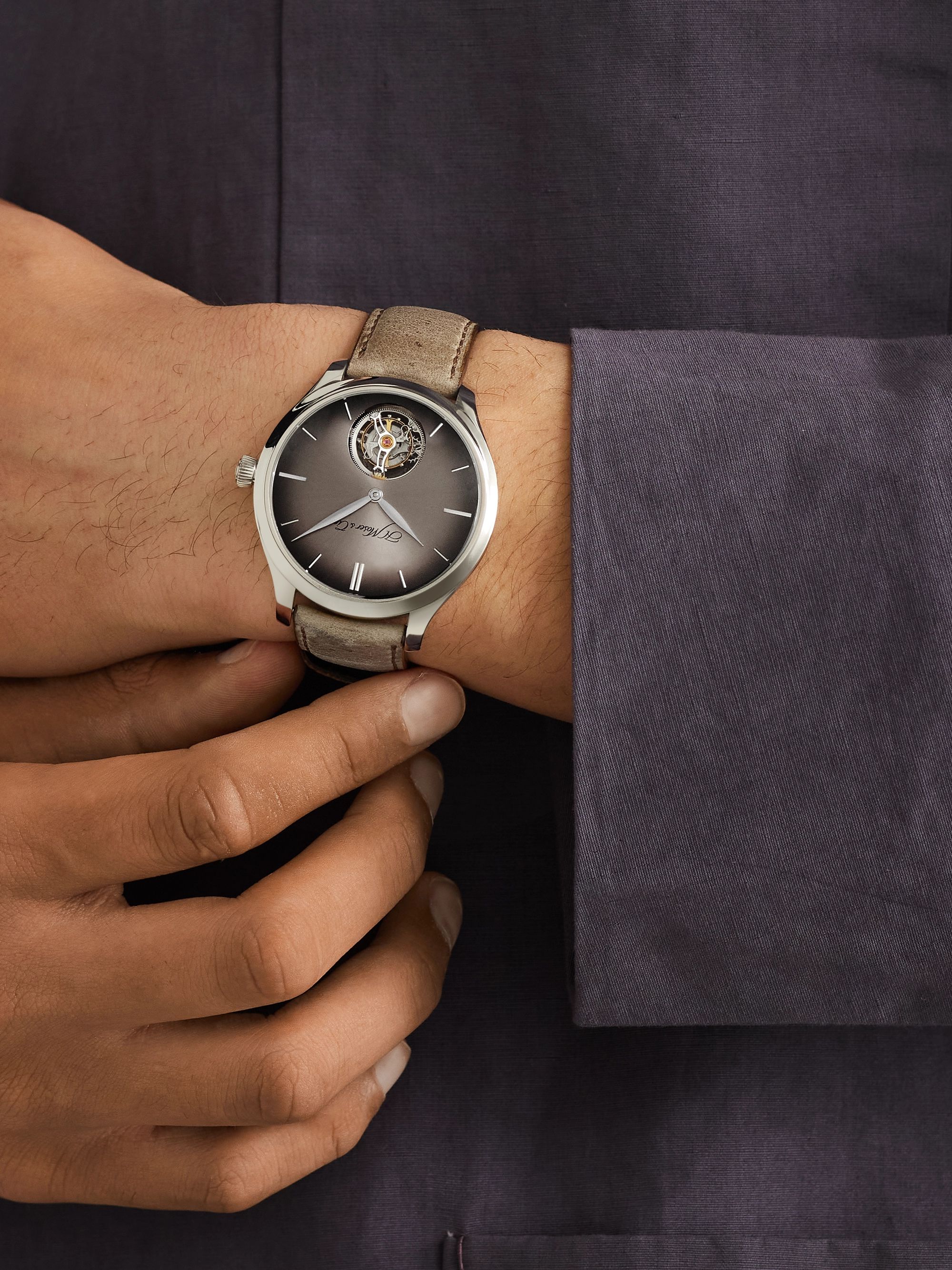 H. MOSER & CIE. Endeavour Automatic Tourbillon 42mm 18-Karat White Gold and Leather Watch, Ref. No. 1804-0201
