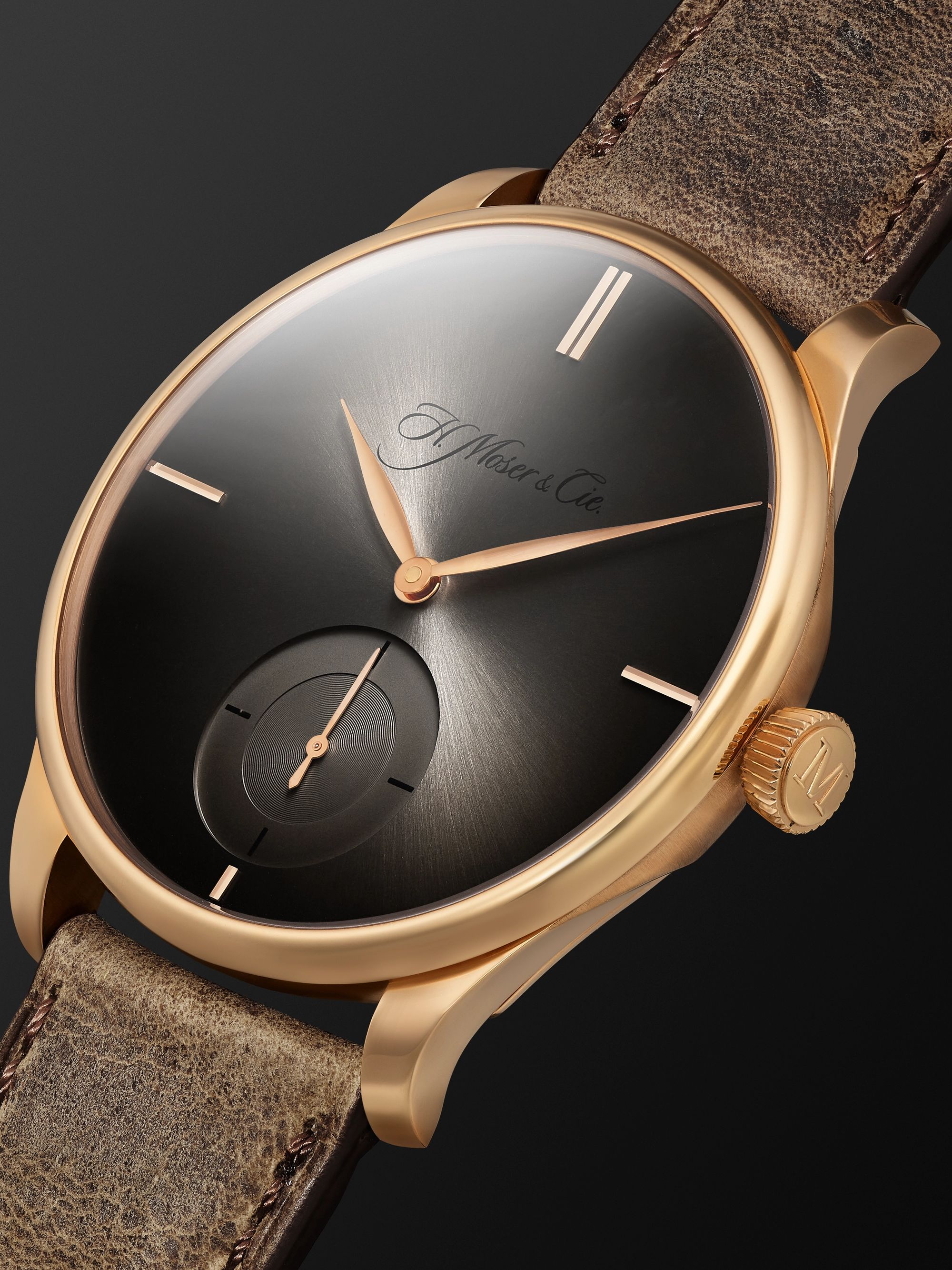 H. MOSER & CIE. Venturer Small Seconds Hand-Wound 43mm 18-Karat Red Gold and Leather Watch, Ref. No. 2327-0408