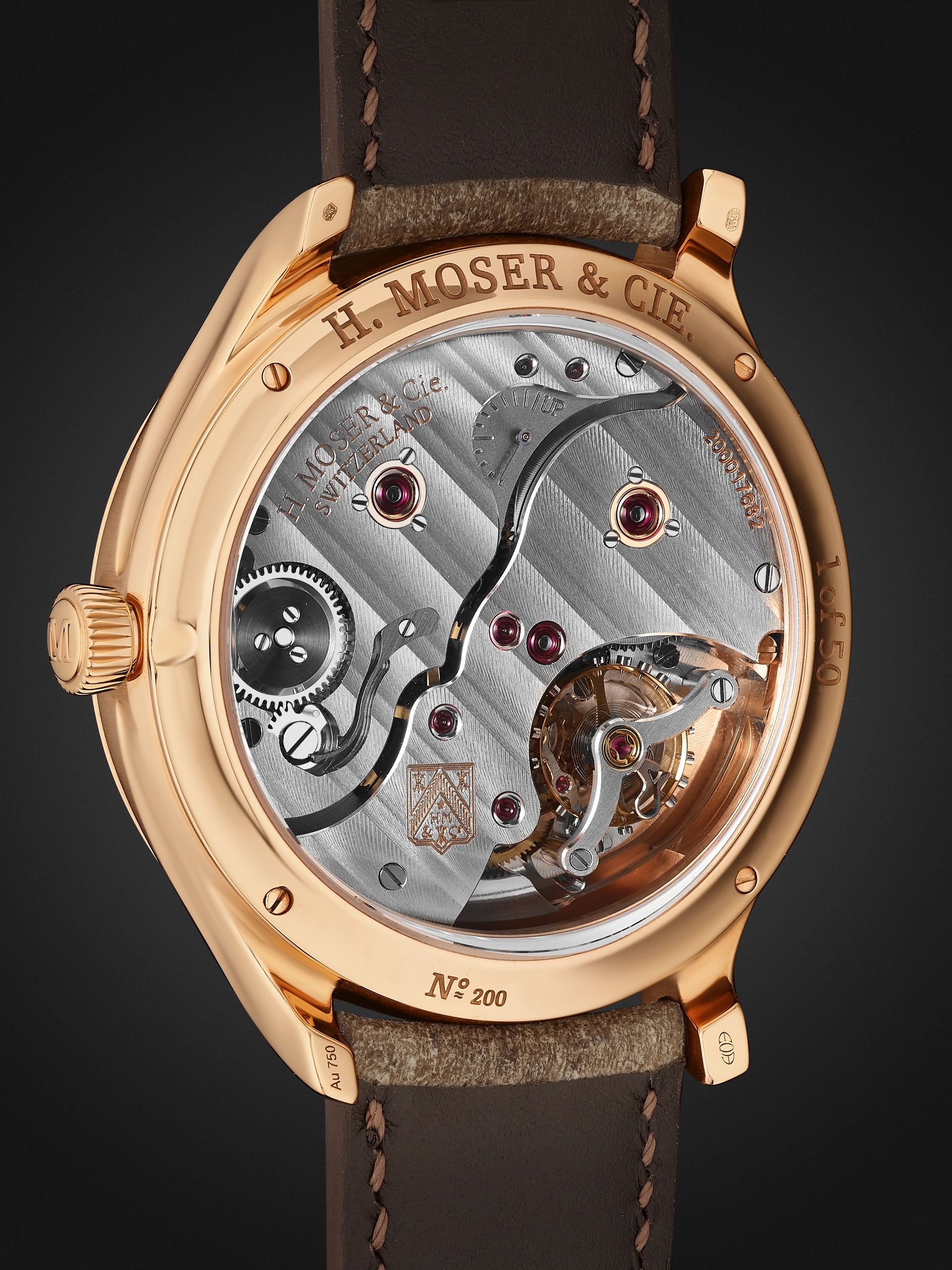 H. MOSER & CIE. Endeavour Perpetual Moon Limited Edition Hand-Wound 42mm 18-Karat Red Gold and Leather Watch, Ref. No. 1801-0400