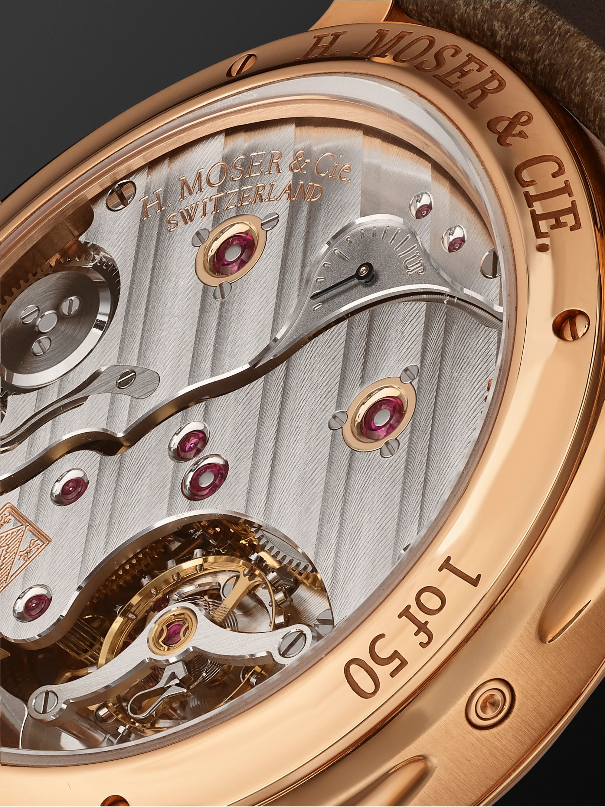 H. MOSER & CIE. Endeavour Perpetual Moon Limited Edition Hand-Wound 42mm 18-Karat Red Gold and Leather Watch, Ref. No. 1801-0400