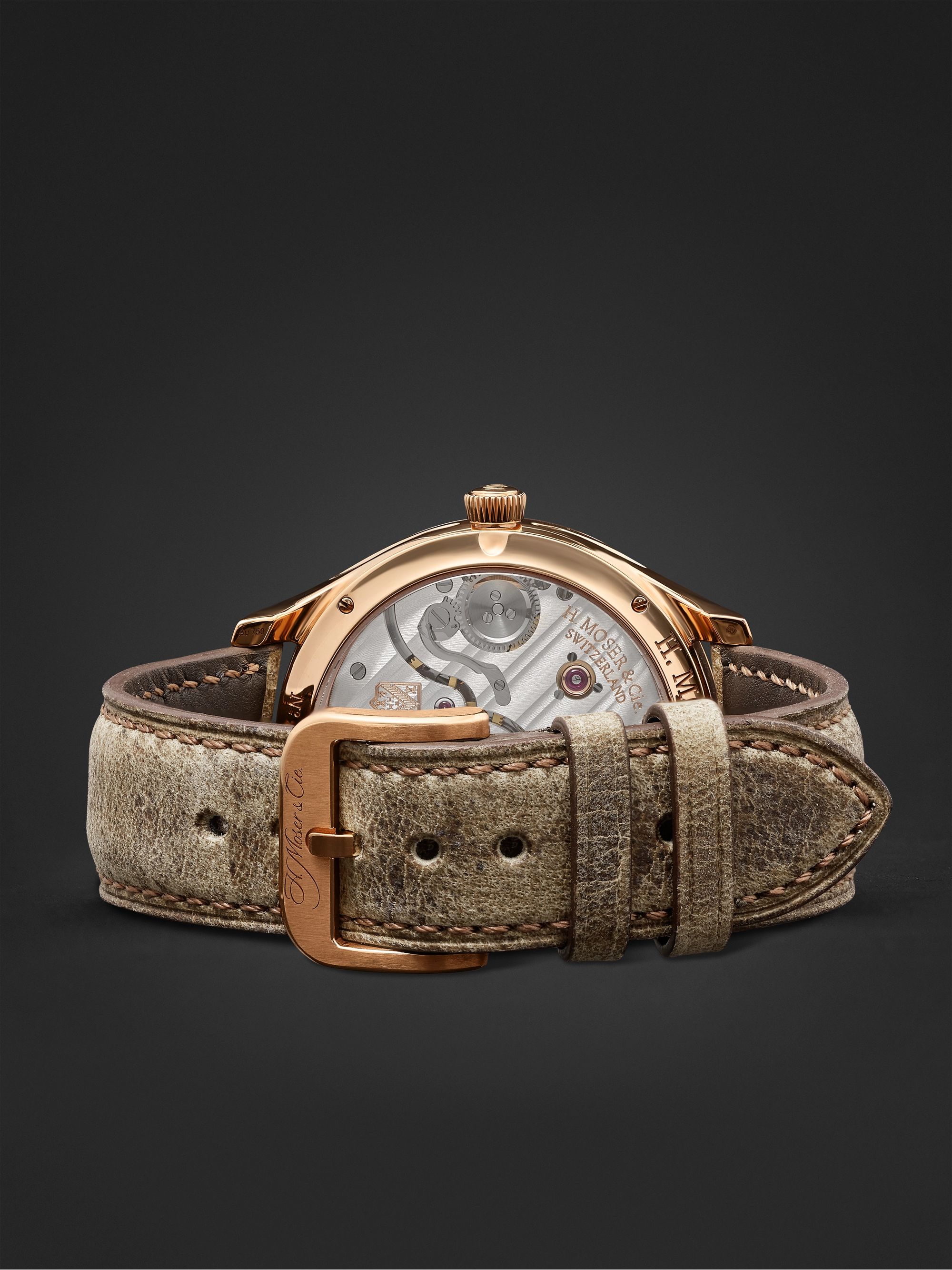 H. MOSER & CIE. Endeavour Perpetual Moon Limited Edition Hand-Wound 42mm 18-Karat Red Gold and Leather Watch, Ref. No. 1801-0400