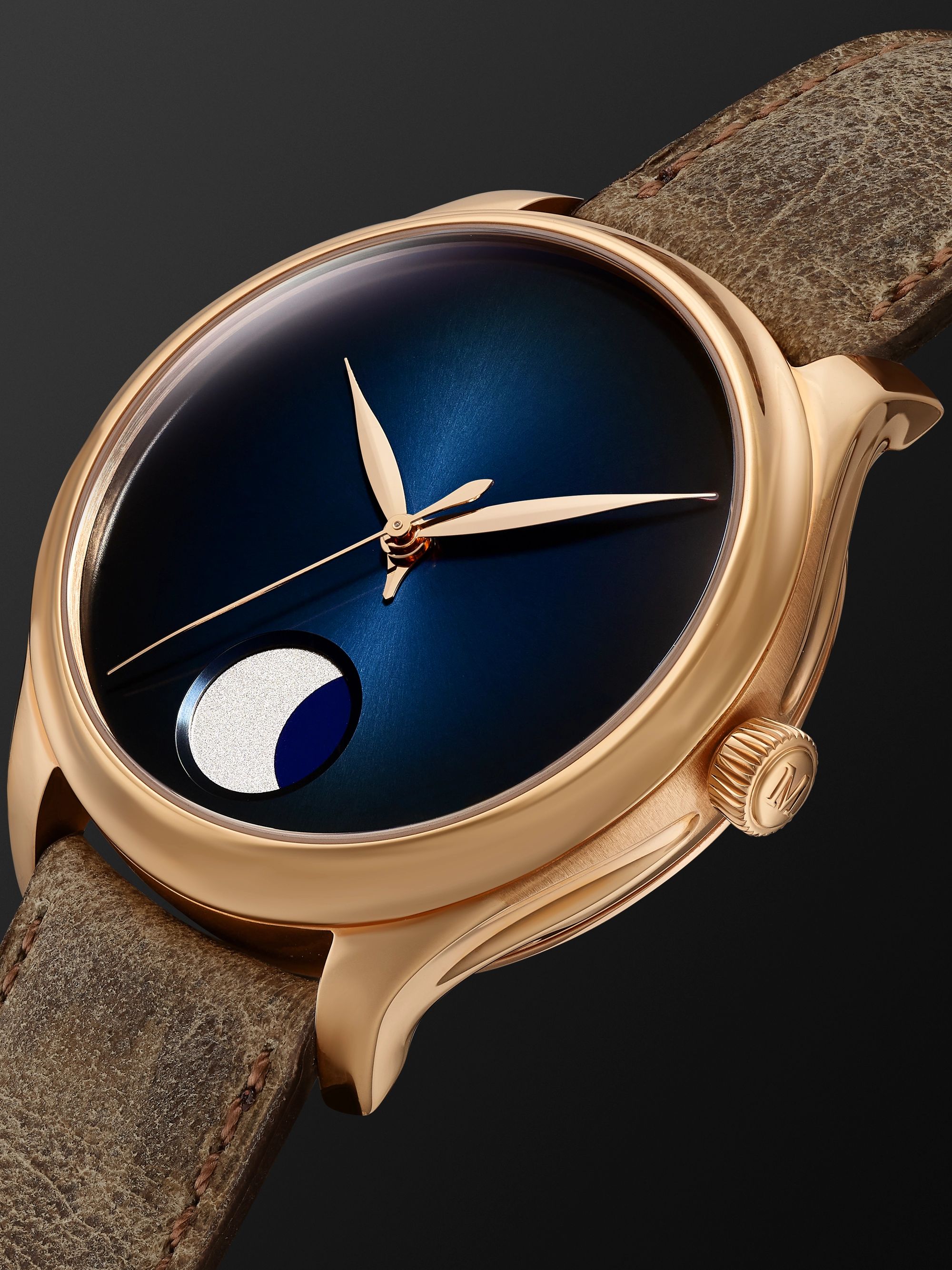 H. MOSER & CIE. Endeavour Perpetual Moon Limited Edition Hand-Wound 42mm 18-Karat Red Gold and Leather Watch, Ref. No. 1801-0400