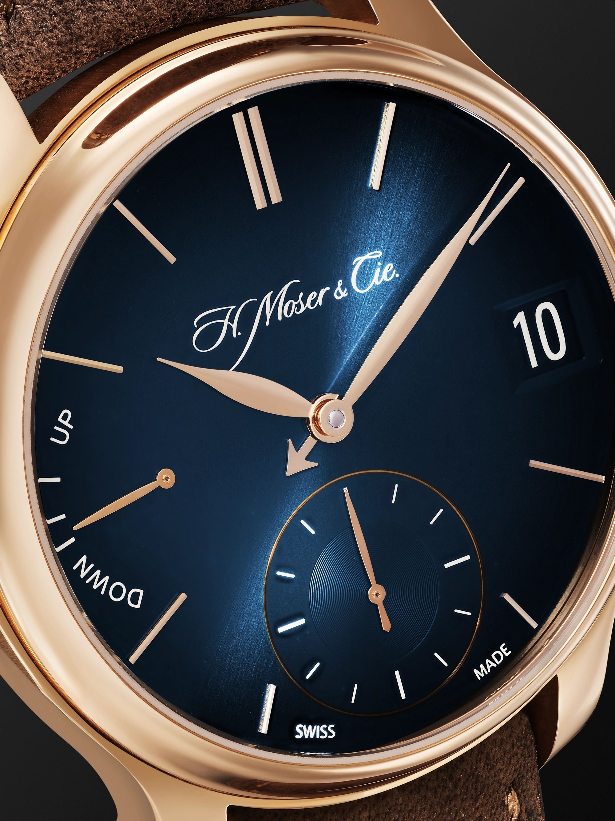 H. MOSER & CIE. Endeavour Perpetual Calendar Hand-Wound 40.8mm 18-Karat Rose Gold and Alligator Watch, Ref. No. 1341-0110