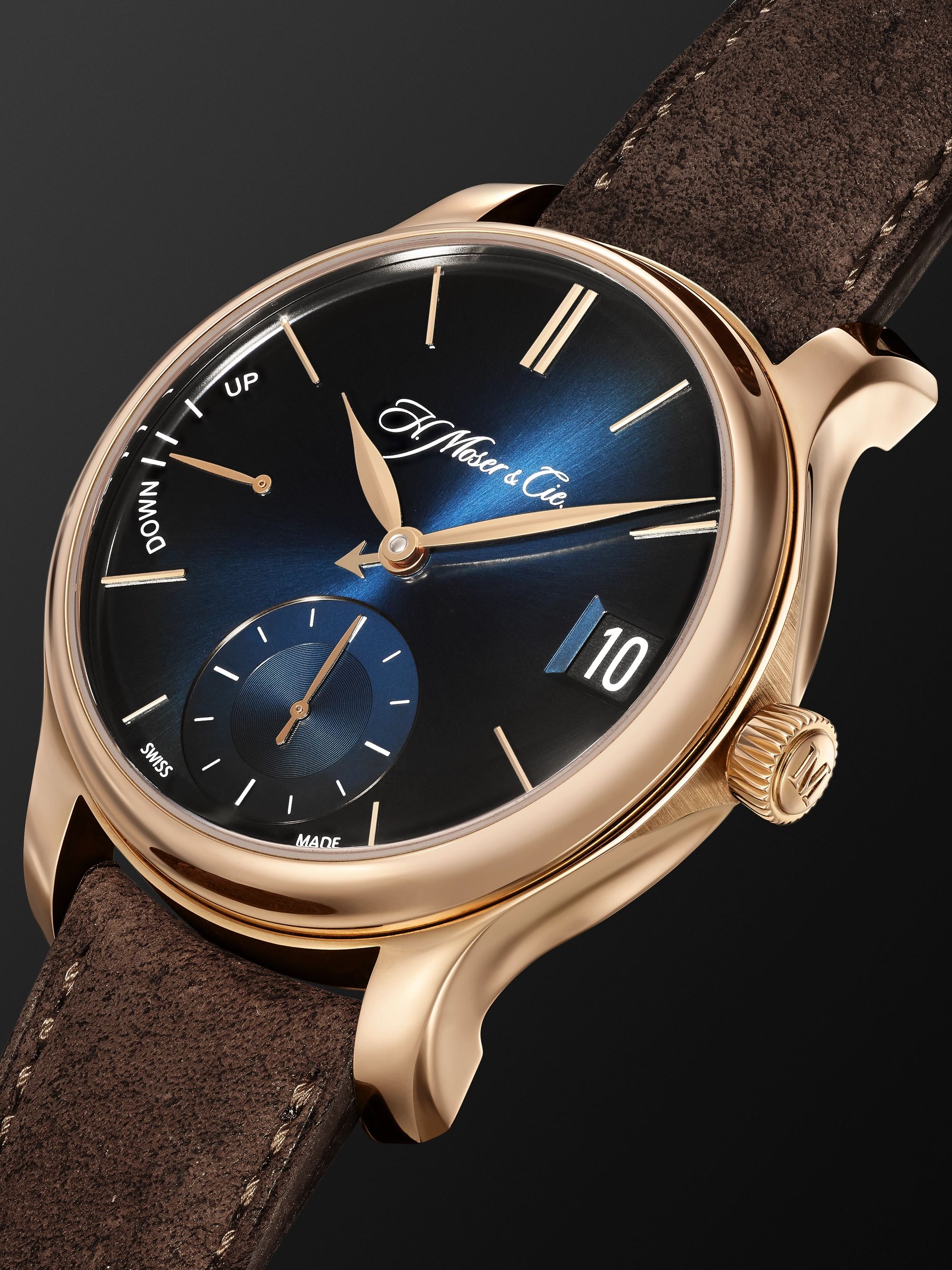 H. MOSER & CIE. Endeavour Perpetual Calendar Hand-Wound 40.8mm 18-Karat Rose Gold and Alligator Watch, Ref. No. 1341-0110