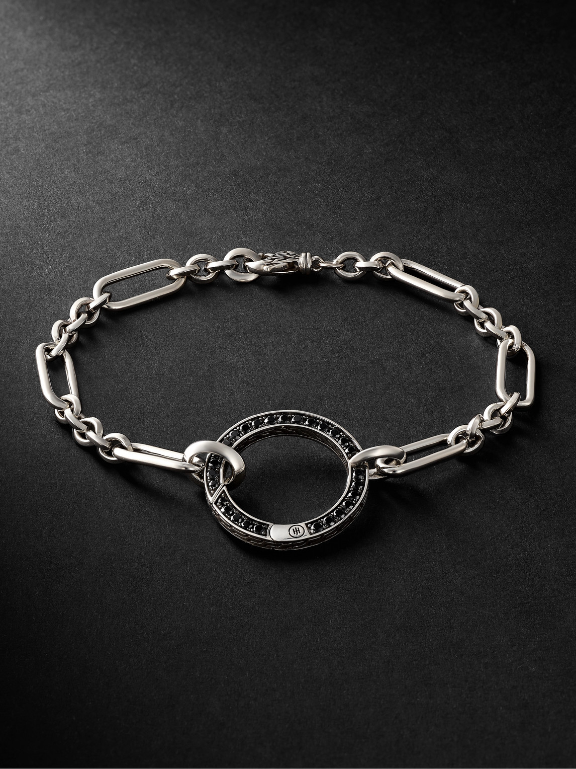 John Hardy Sterling Silver Classic Chain Black Sapphire & Black Spinel Amulet Collector Link Bracelet In Black/silver