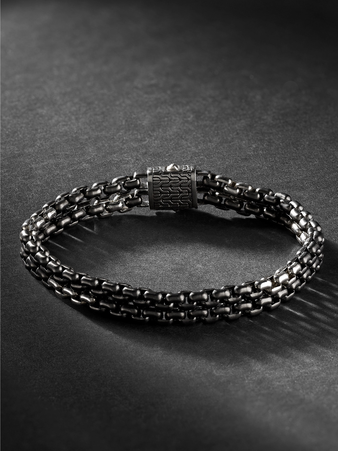 Shop John Hardy Industrial Double Row Silver And Rhodium Bracelet