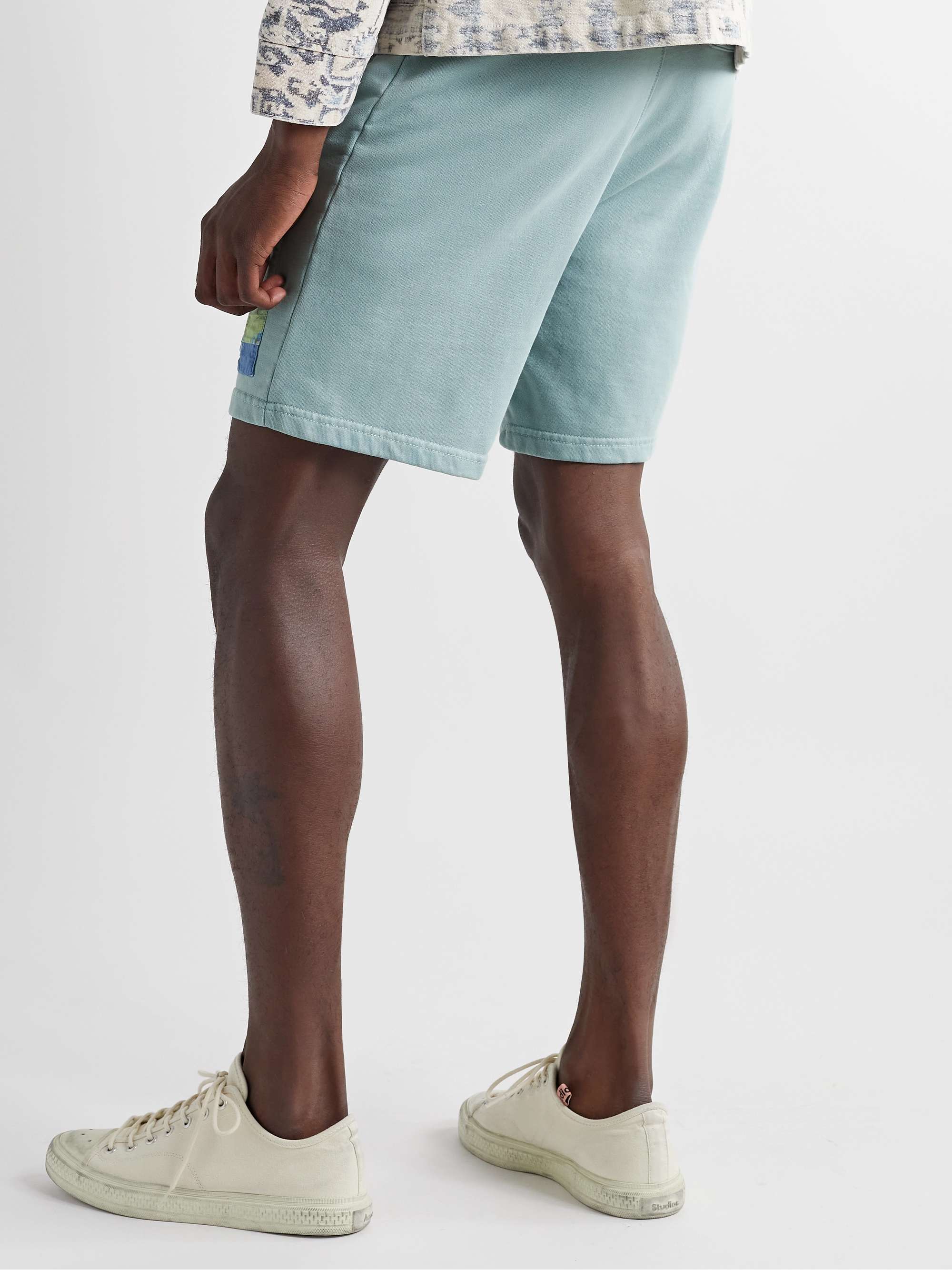 CARLEEN Straight-Leg Patchwork Upcycled Voile and Recycled Cotton-Jersey Drawstring Shorts