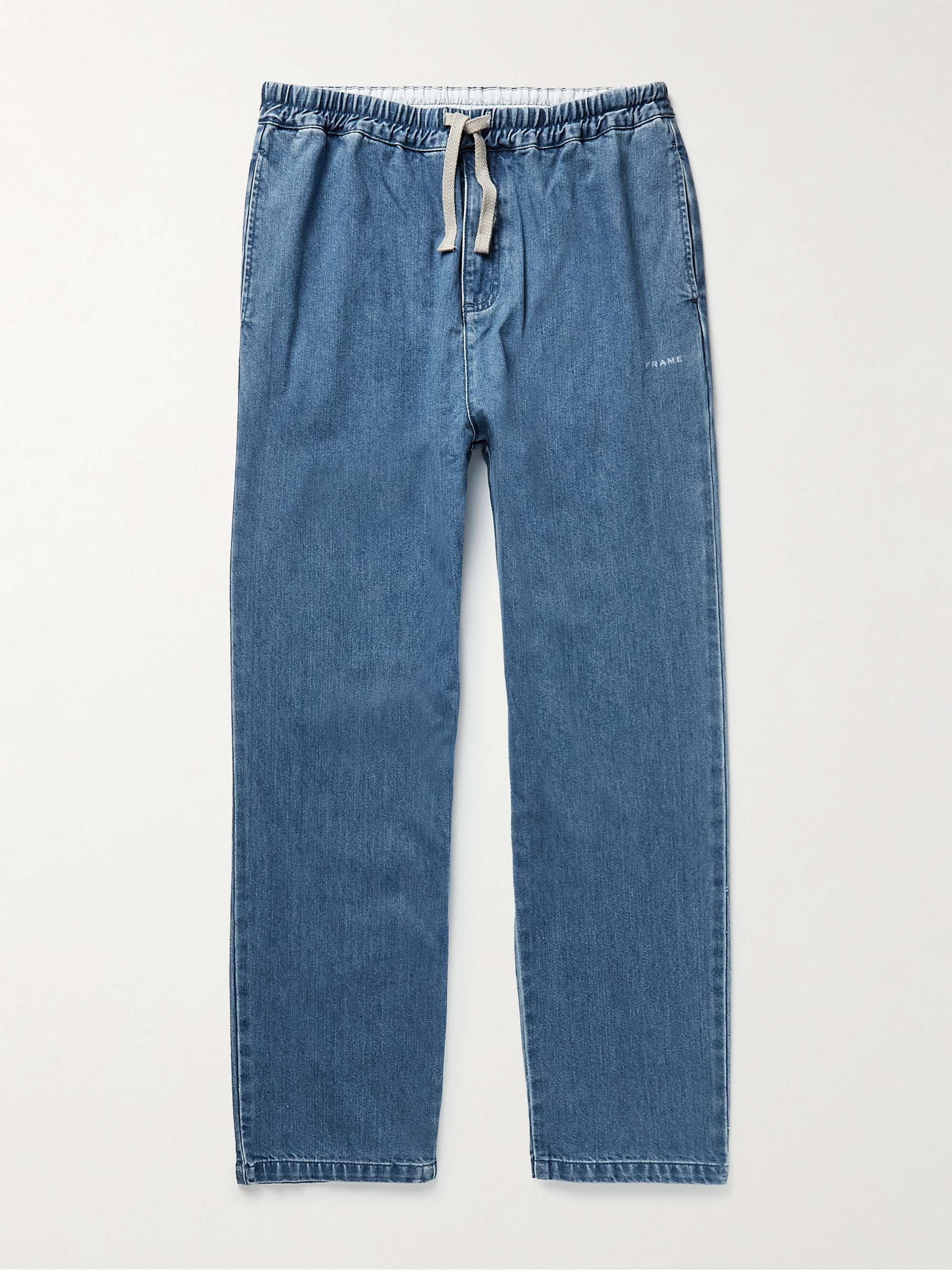 Straight-Leg Denim Drawstring Trousers