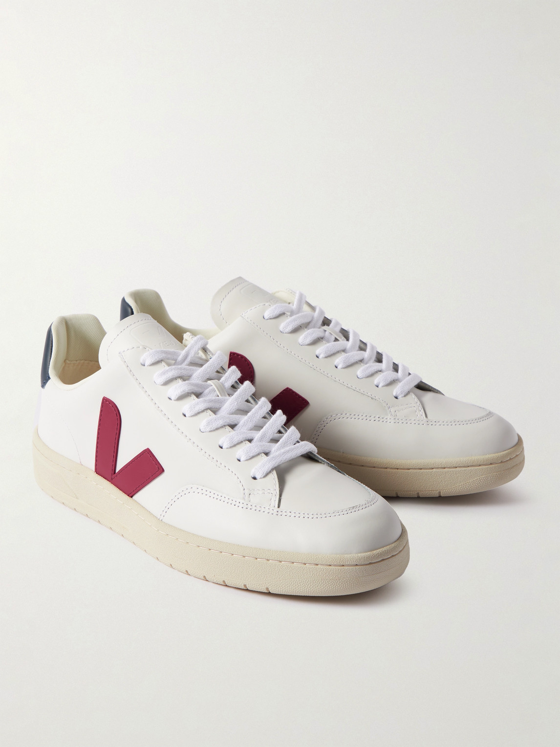 Shop Veja V-12 Leather Sneakers In White