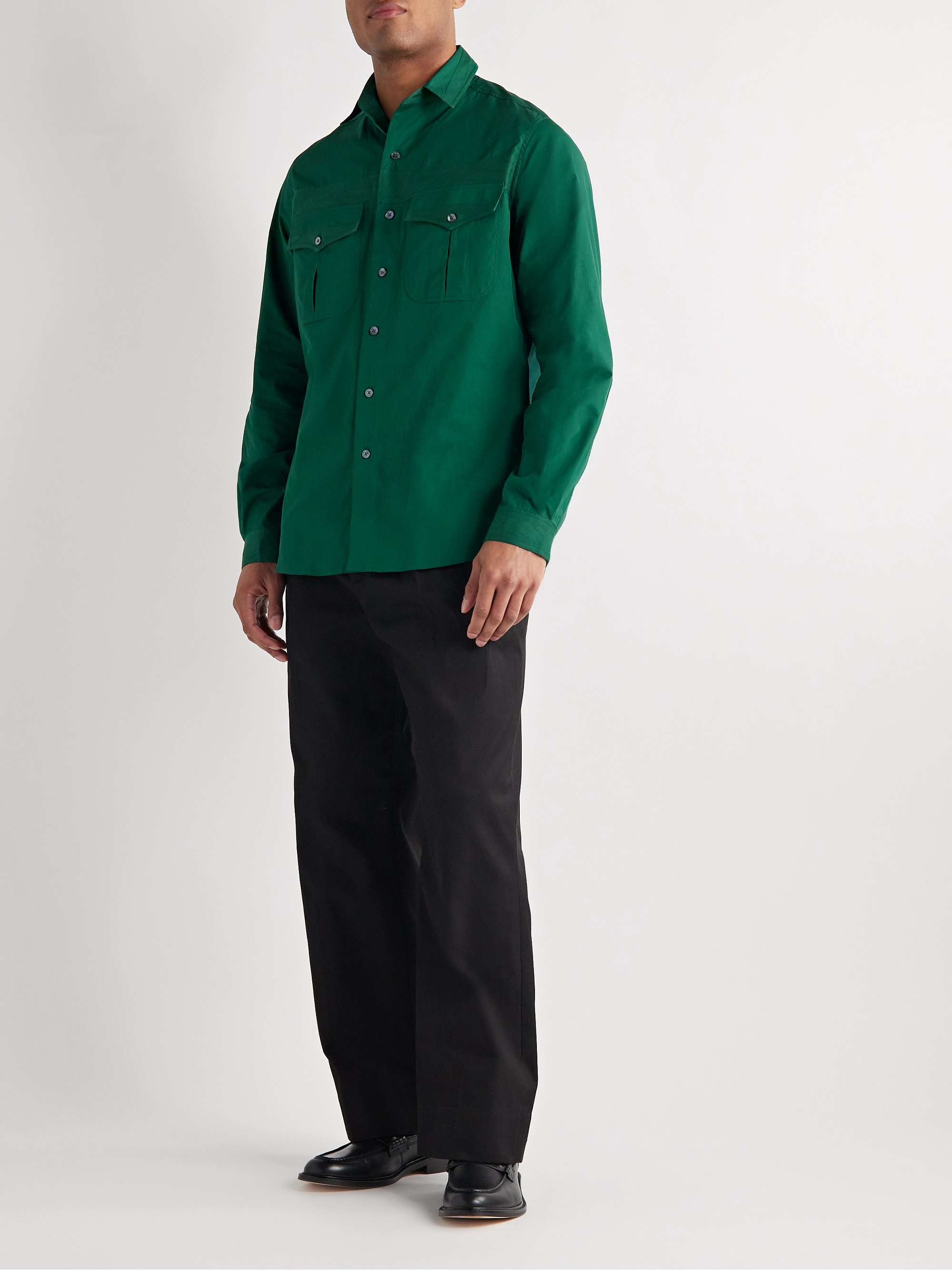 SEBLINE Combat Twill-Trimmed Cotton-Poplin Shirt