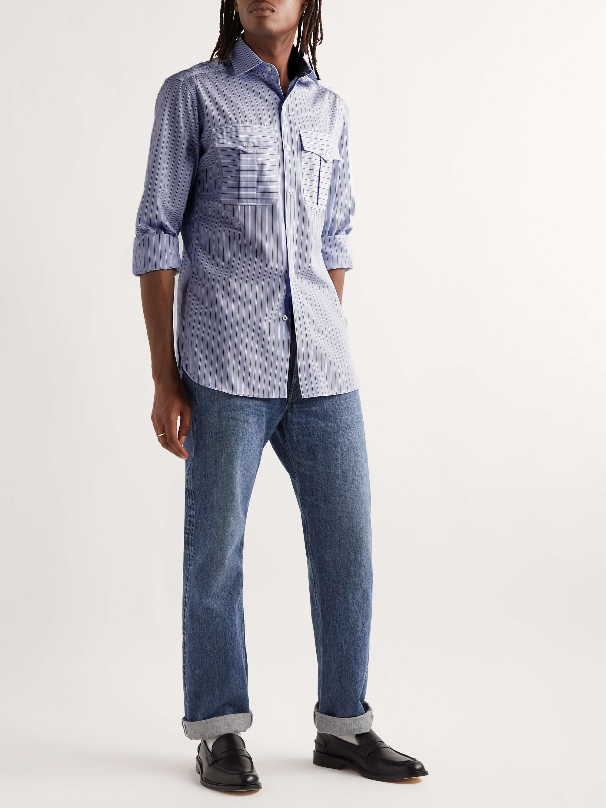 SEBLINE Safari Pinstriped Cotton-Poplin Shirt