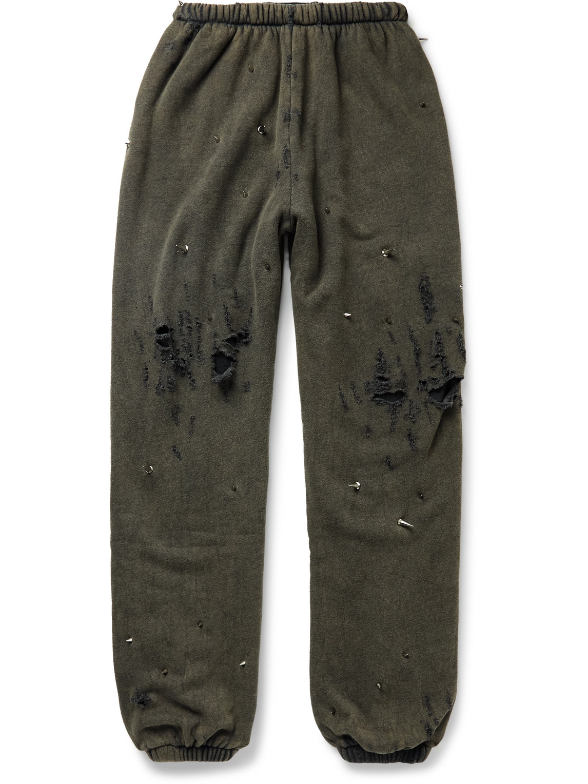 Tapered Studded Distressed Cotton-Blend Jersey Sweatpants