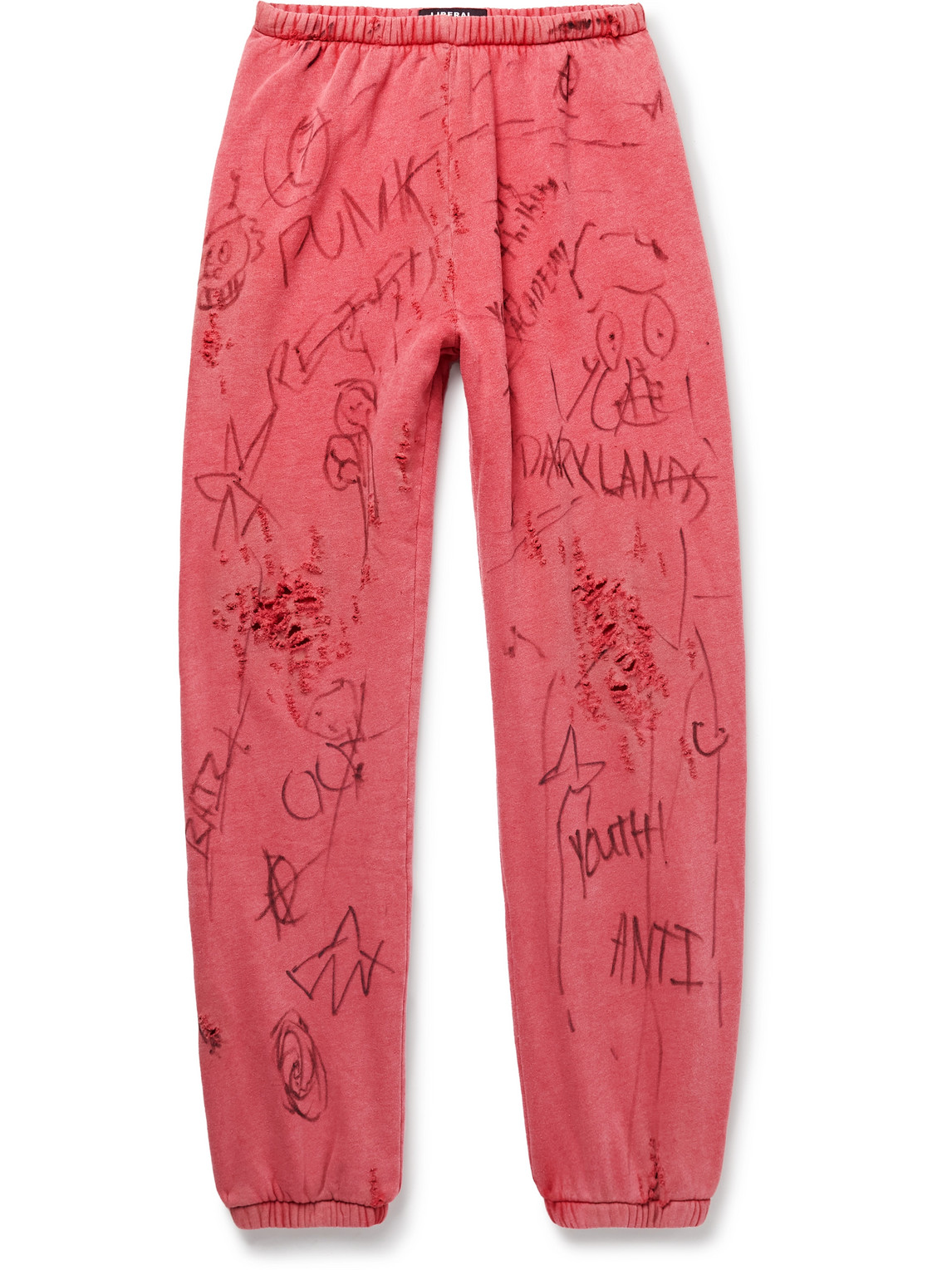 Juvenile Distressed Cotton-jersey Track Pants In Red