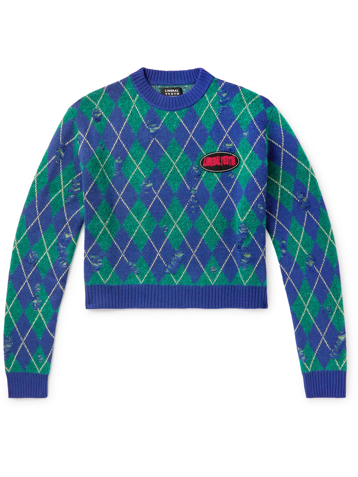 LIBERAL YOUTH MINISTRY LOGO-APPLIQUÉD CHECKED WOOL-BLEND SWEATER