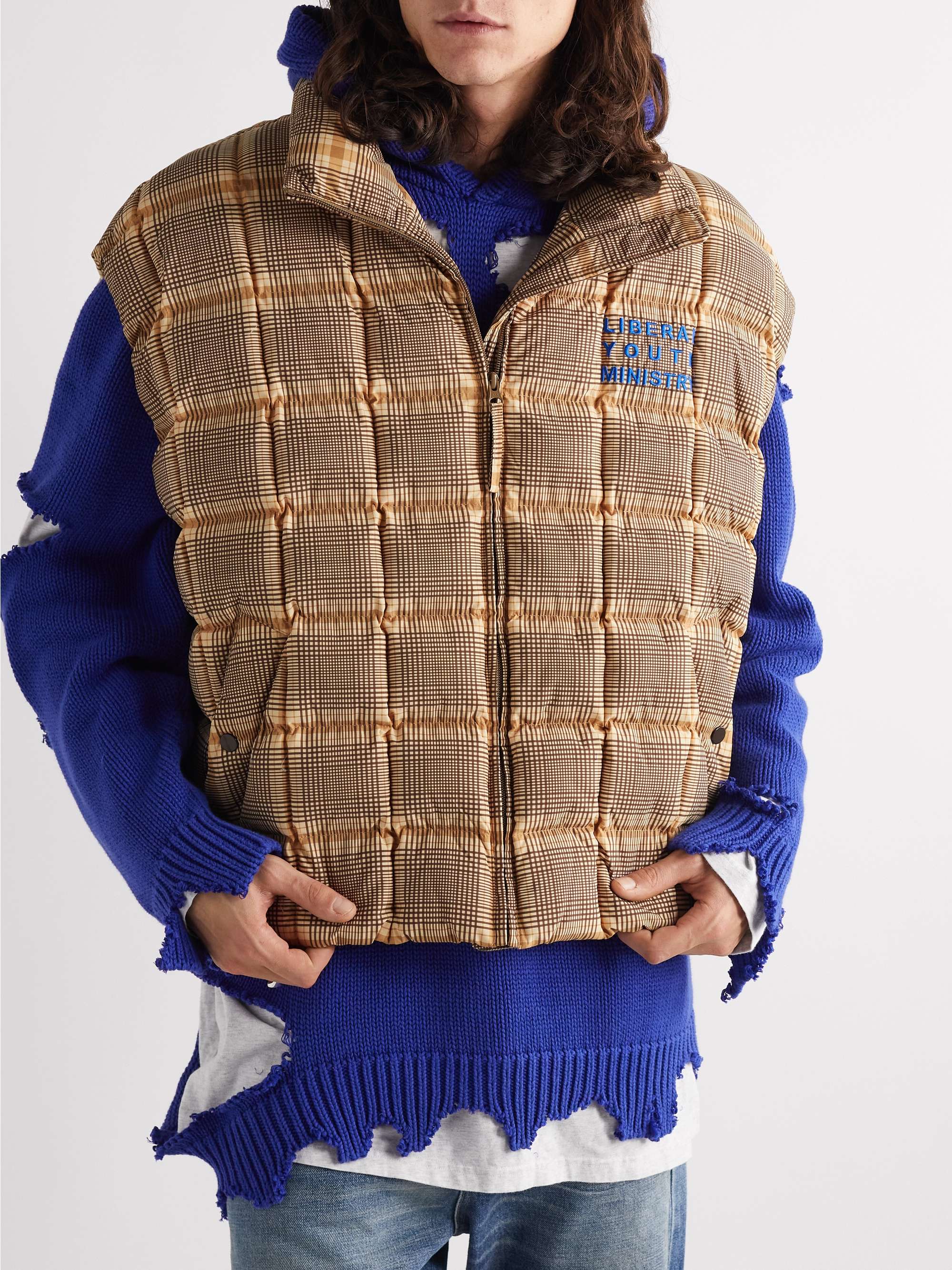 LIBERAL YOUTH MINISTRY Appliquéd Quilted Checked Padded Shell Gilet