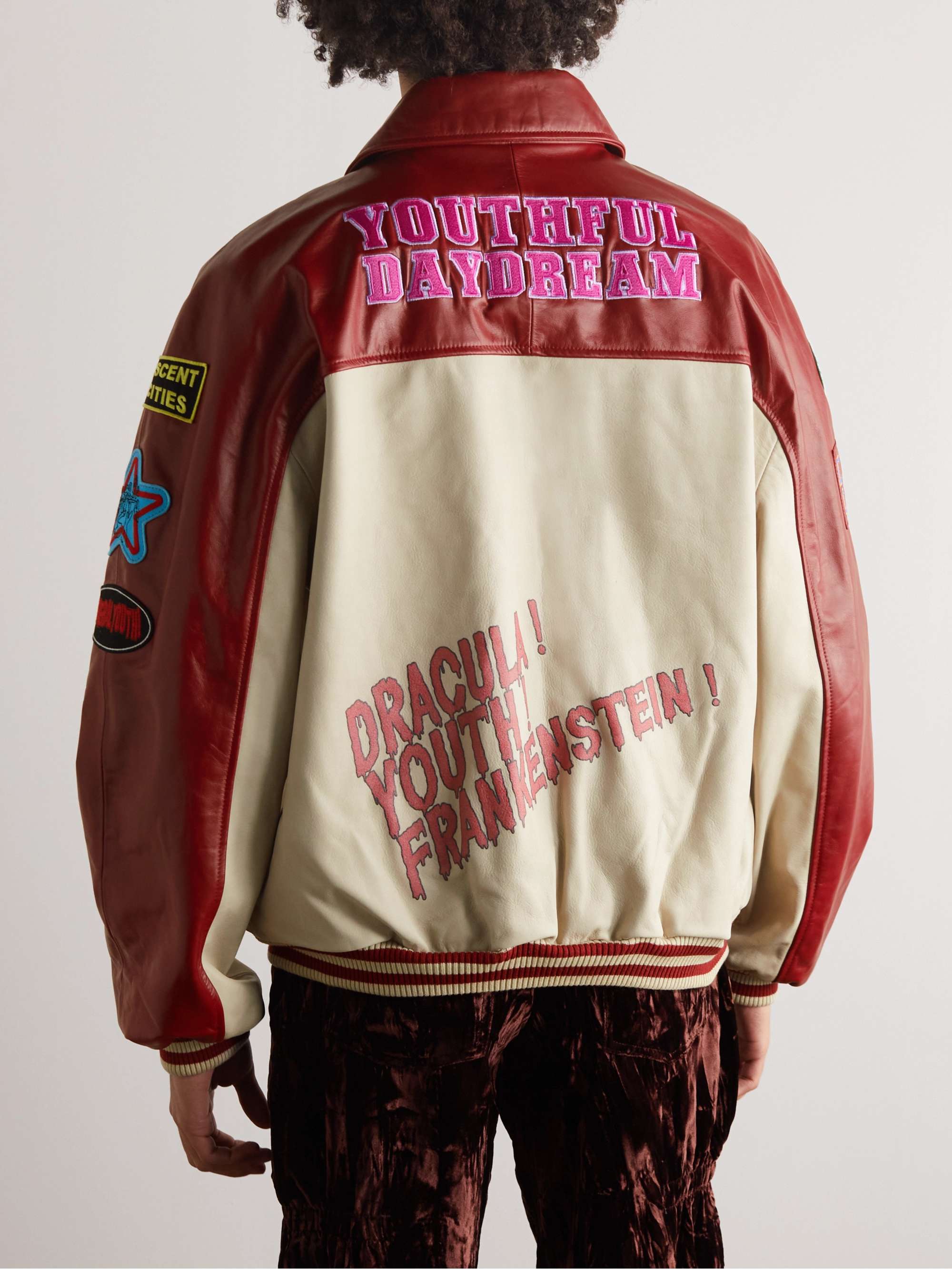 LIBERAL YOUTH MINISTRY Embellished ColourBlock Leather Varsity Jacket