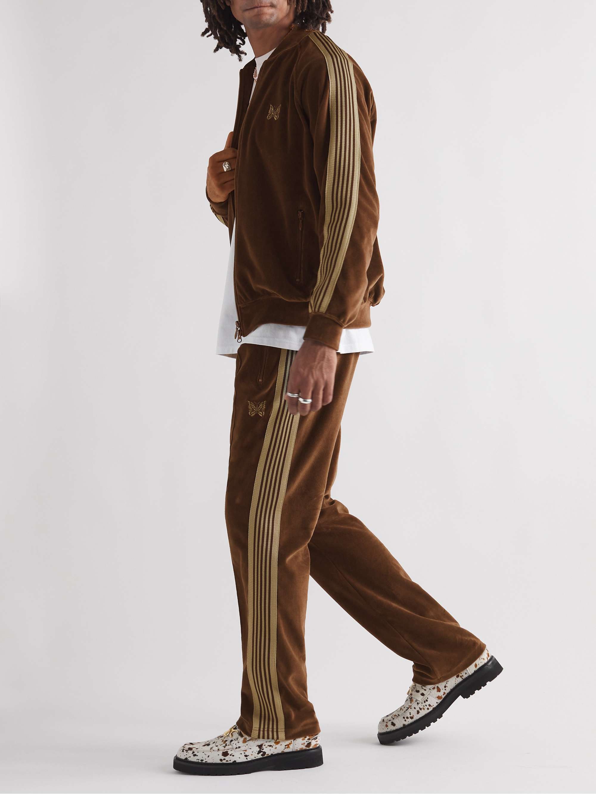 Webbing-Trimmed Cotton-Blend Velour Track Pants