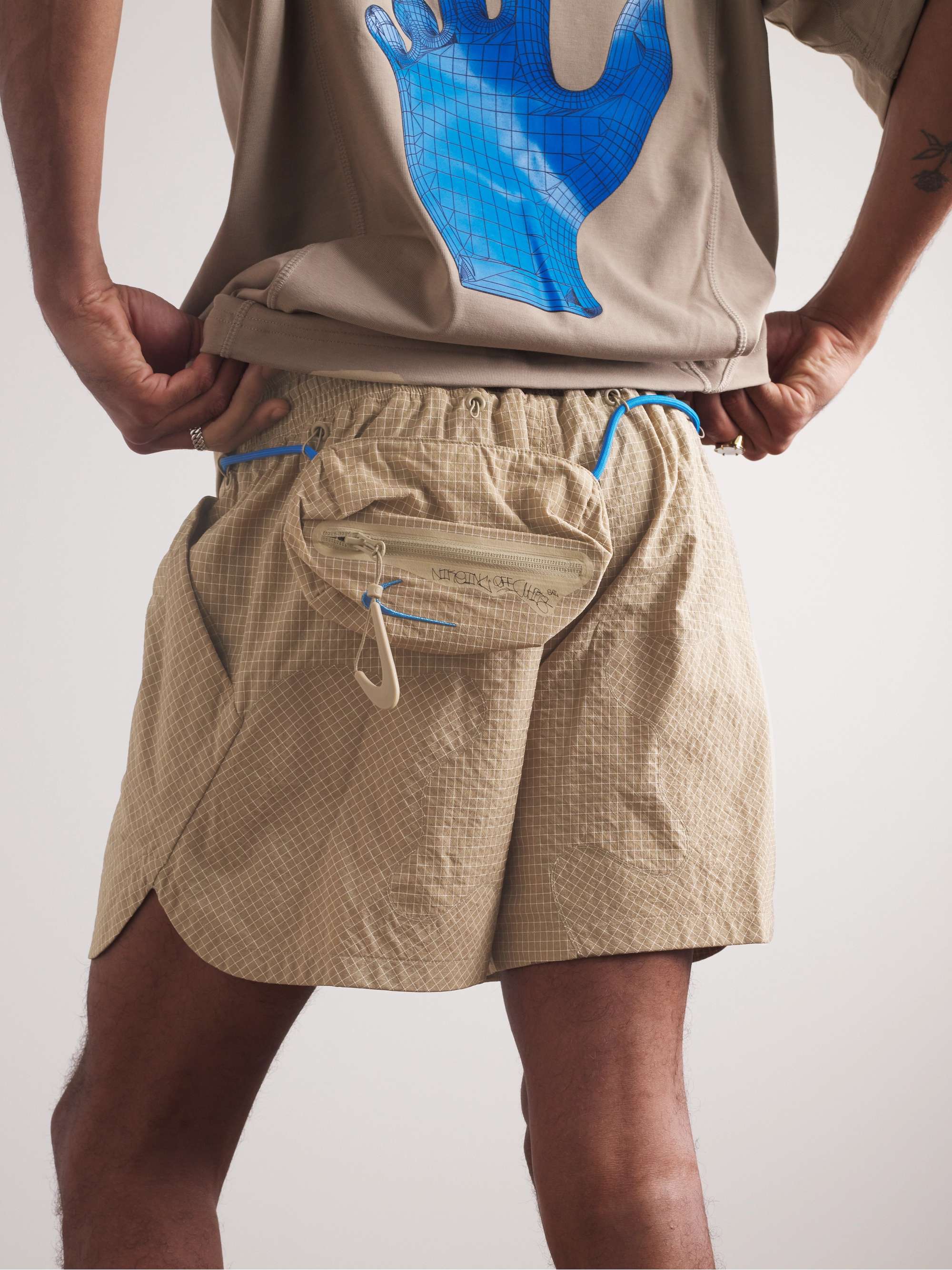 NIKE + Off-White Logo-Embroidered Checked Shell Shorts