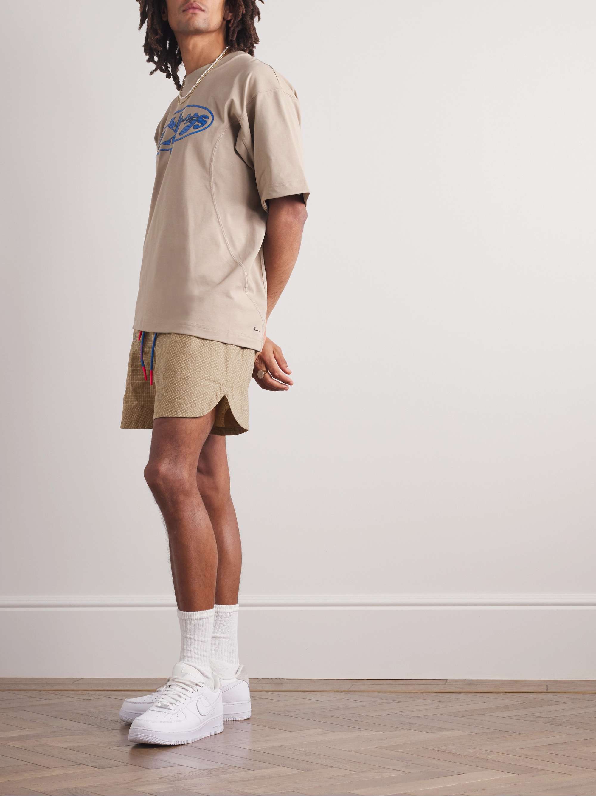 NIKE + Off-White Logo-Embroidered Checked Shell Shorts