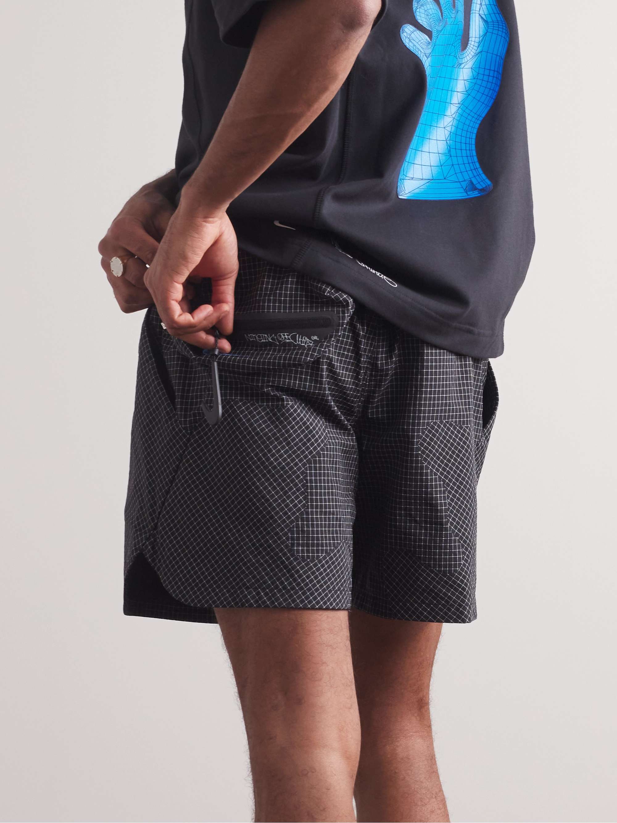 NIKE + Off-White Logo-Embroidered Checked Shell Shorts