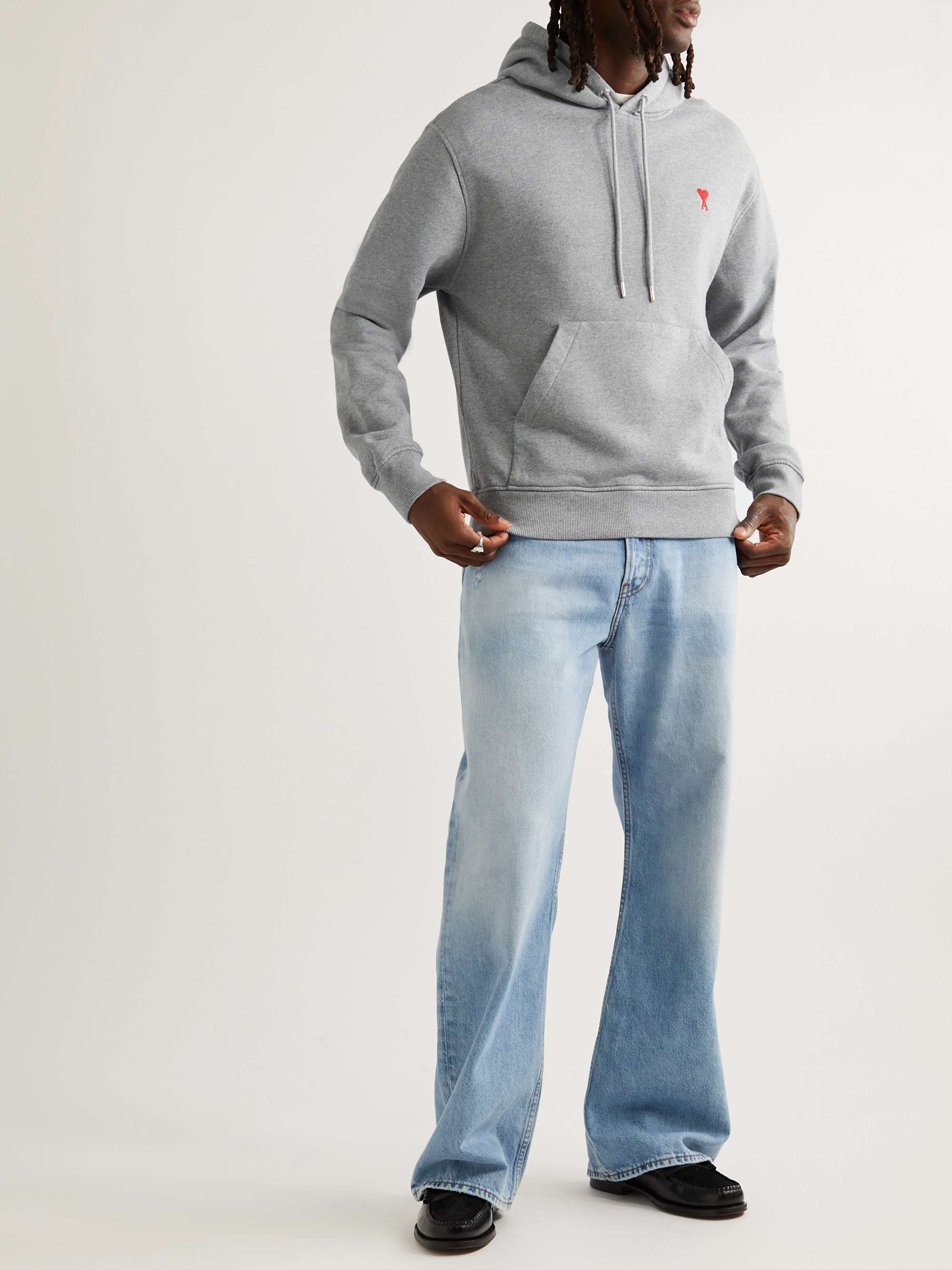 AMI PARIS Logo-Embroidered Cotton-Jersey Hoodie