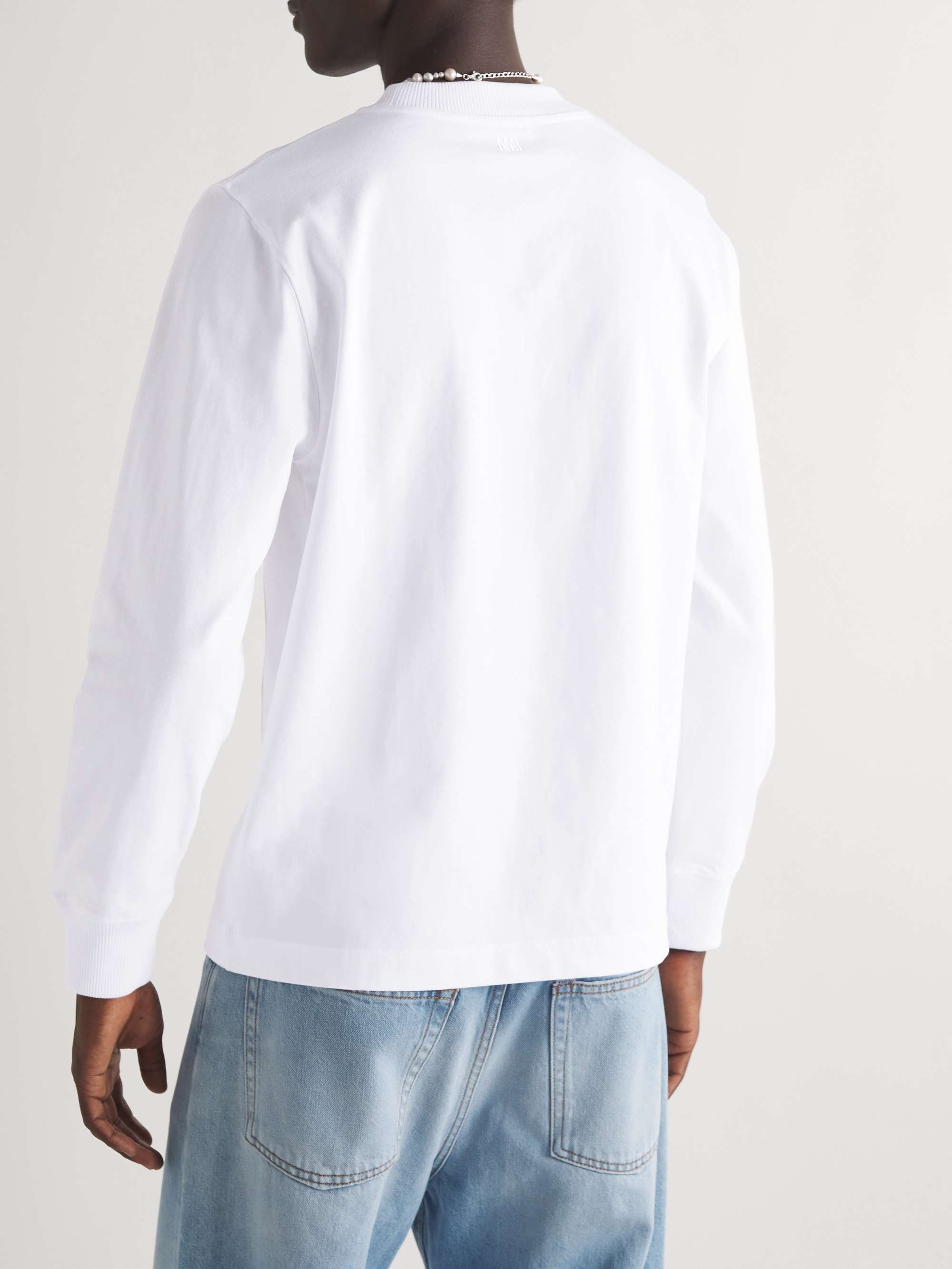 AMI PARIS Logo-Embroidered Cotton-Blend Jersey T-Shirt
