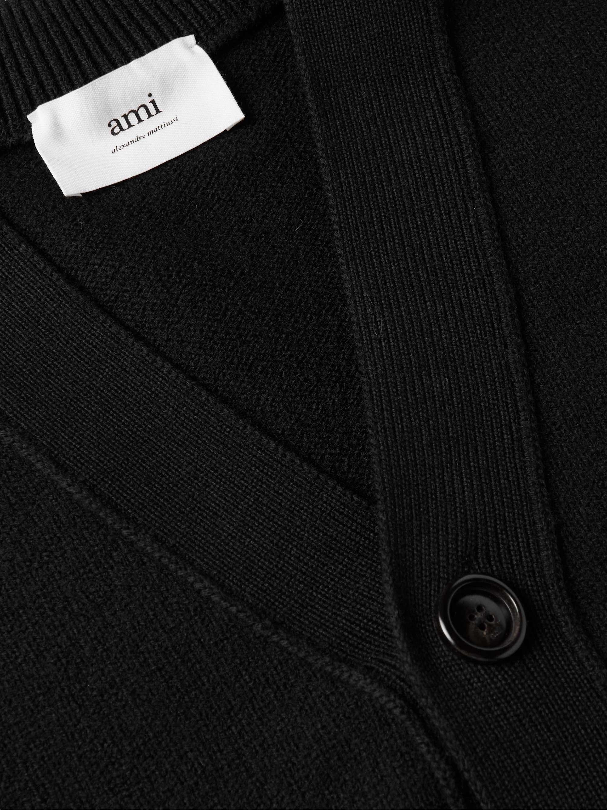 AMI PARIS Logo-Intarsia Virgin Wool Cardigan