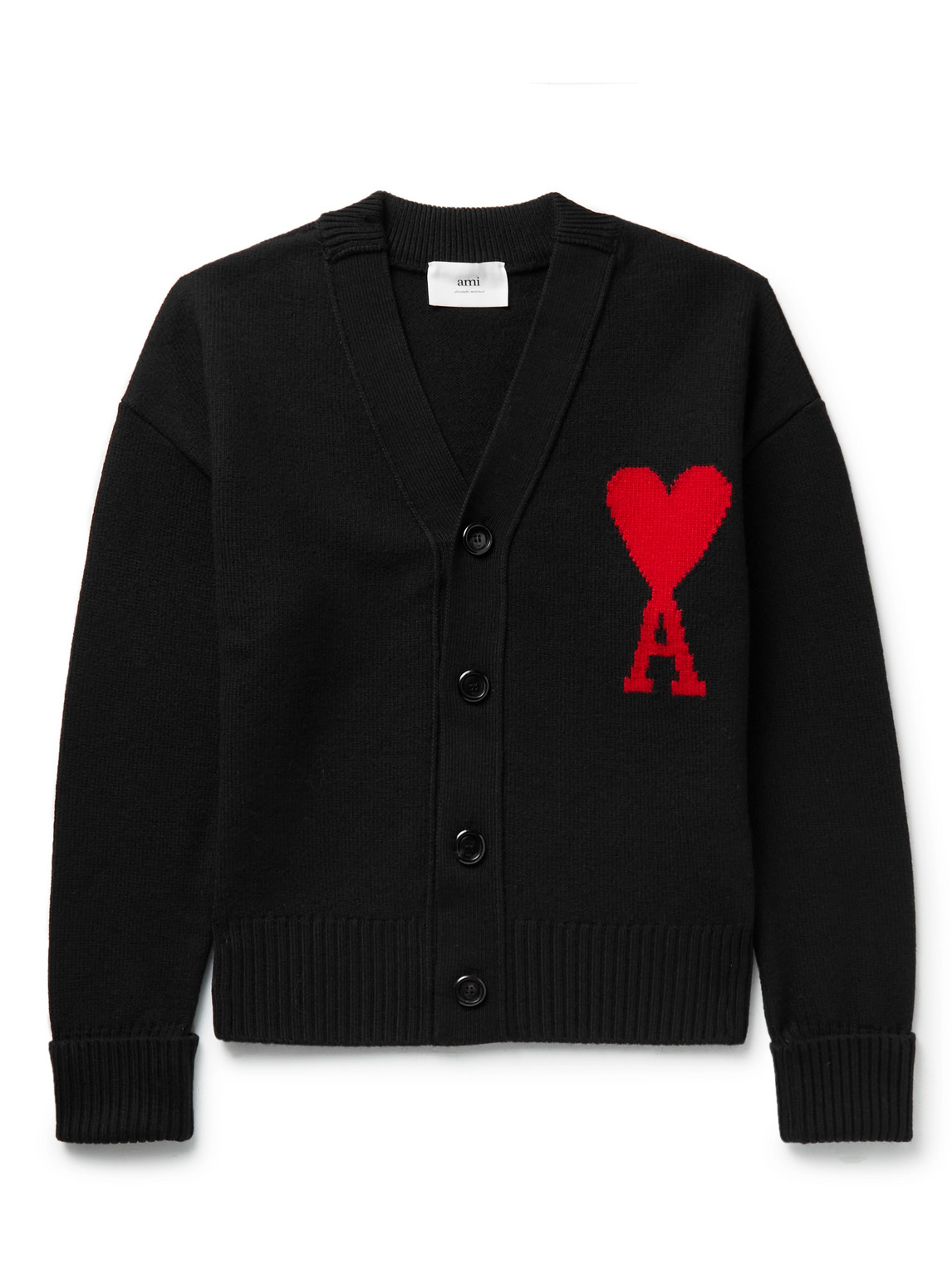 AMI PARIS - Logo-Intarsia Virgin Wool Cardigan - Men - Black - M