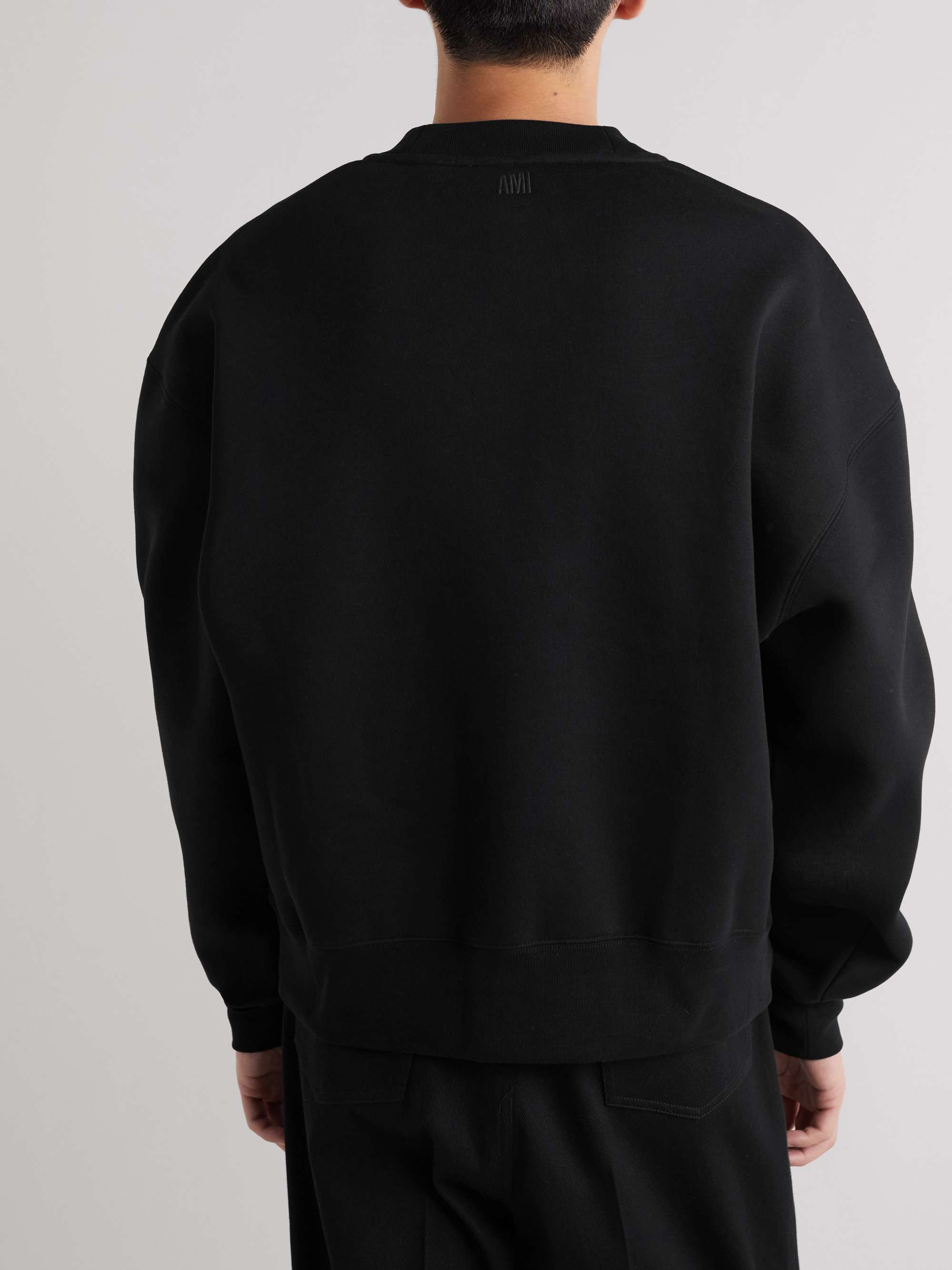 AMI PARIS Logo-Embroidered Organic Cotton-Blend Jersey Sweatshirt