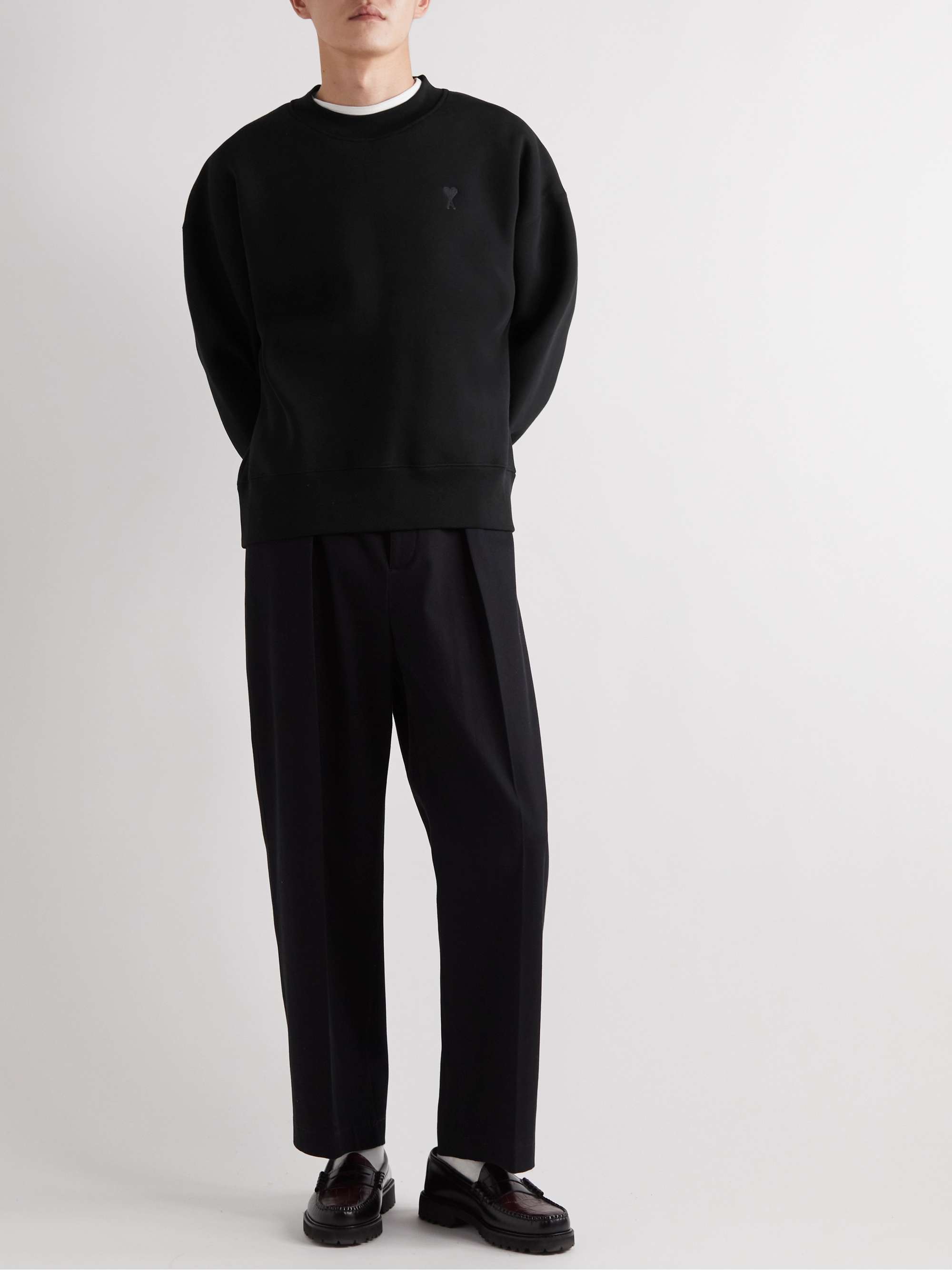 AMI PARIS Logo-Embroidered Organic Cotton-Blend Jersey Sweatshirt