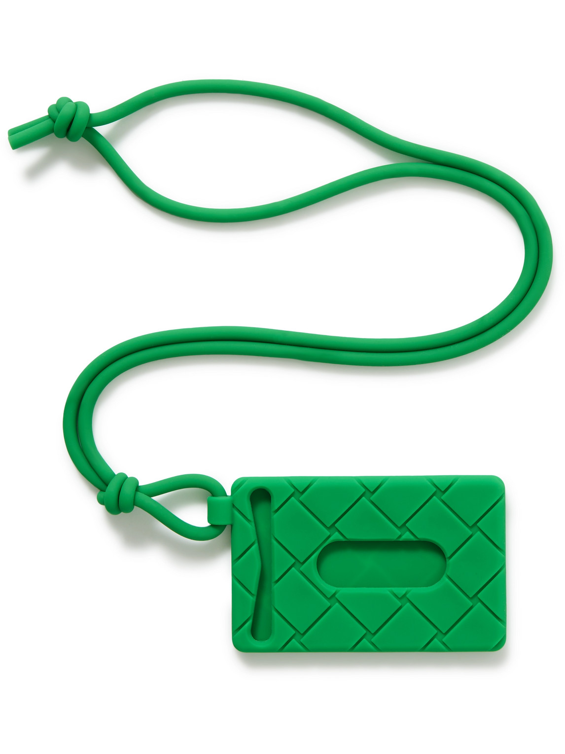 Bottega Veneta Intrecciato Rubber Card Case With Lanyard In Green
