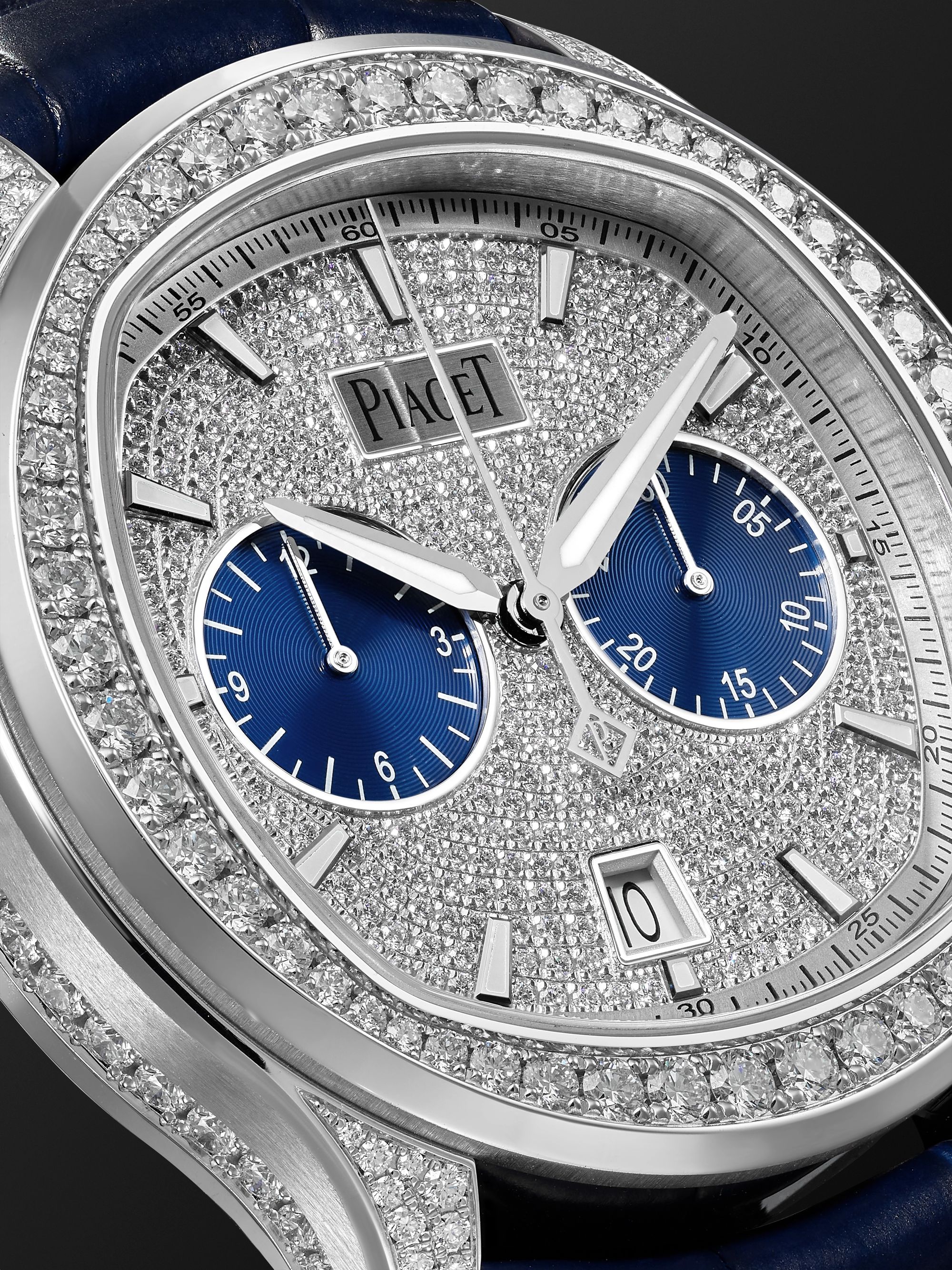 PIAGET Polo Automatic Chronograph 42mm 18-Karat White Gold, Alligator and Diamond Watch, Ref. No. G046049