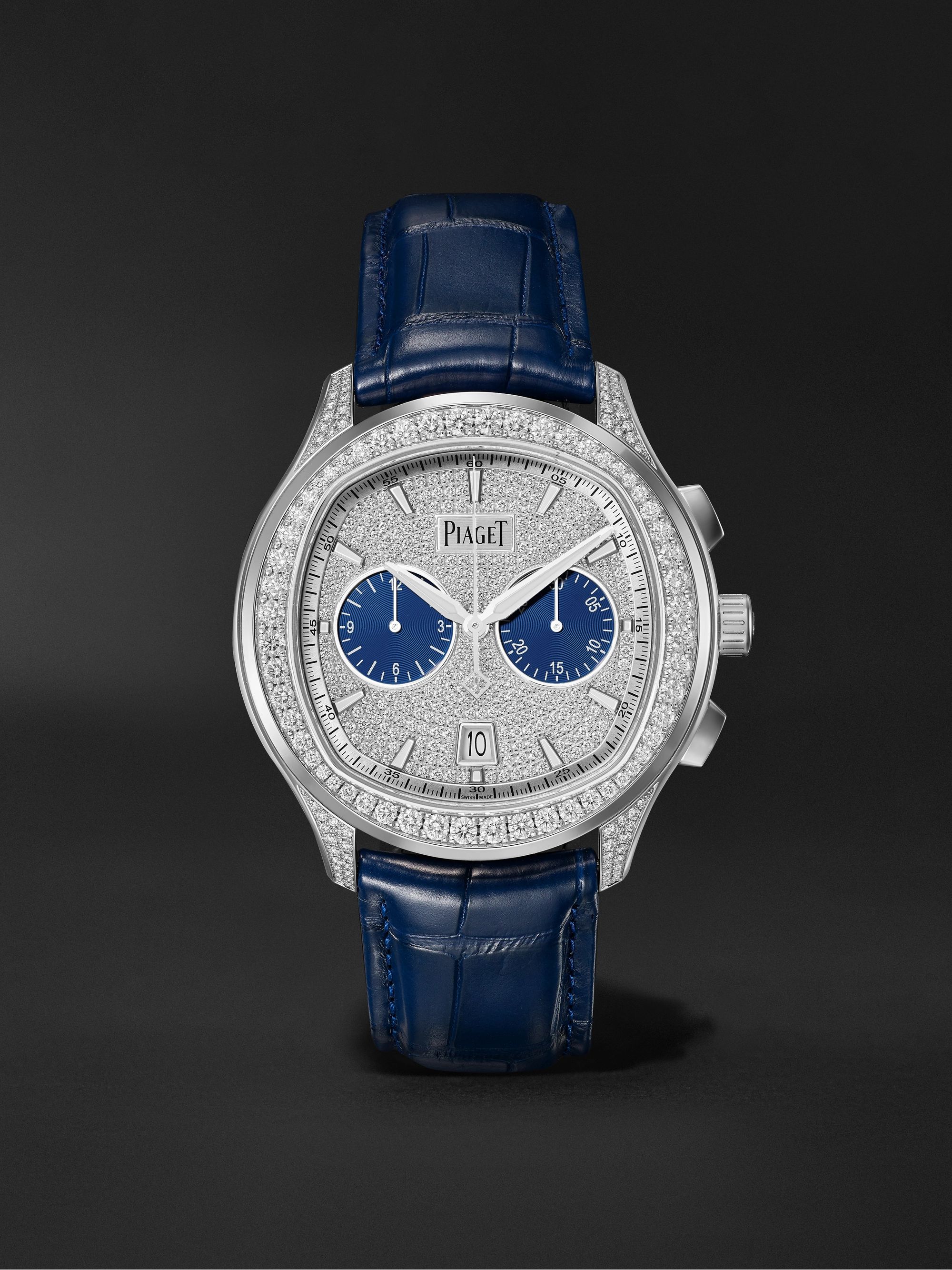 PIAGET Polo Automatic Chronograph 42mm 18-Karat White Gold, Alligator and Diamond Watch, Ref. No. G046049