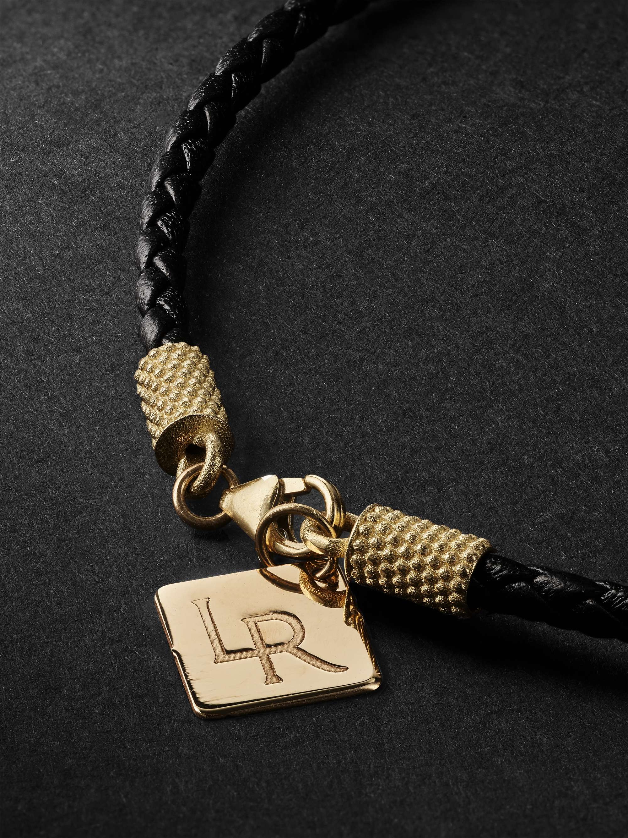LAUREN RUBINSKI Woven Leather, Gold and Enamel Bracelet