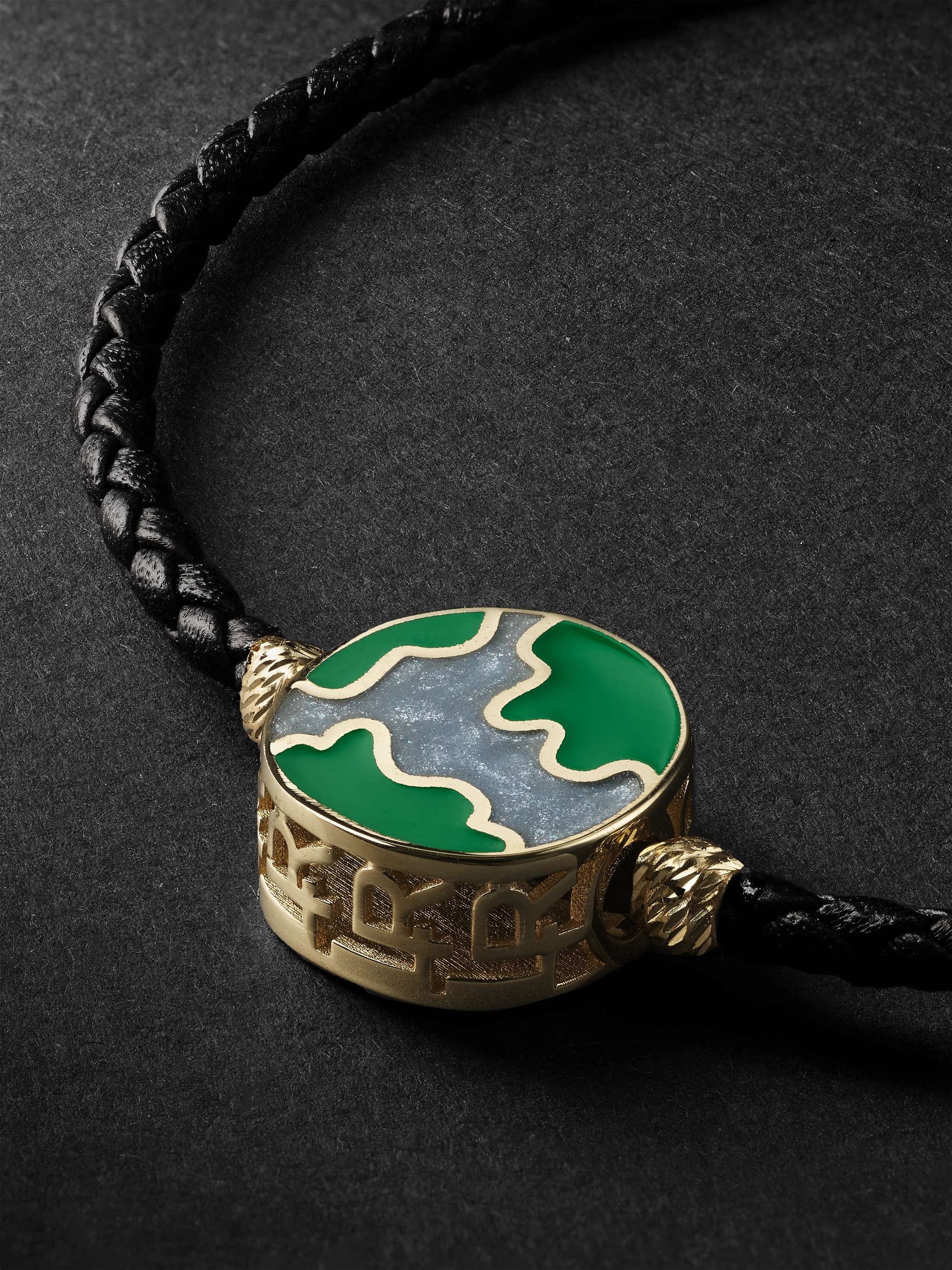 LAUREN RUBINSKI Woven Leather, Gold and Enamel Bracelet