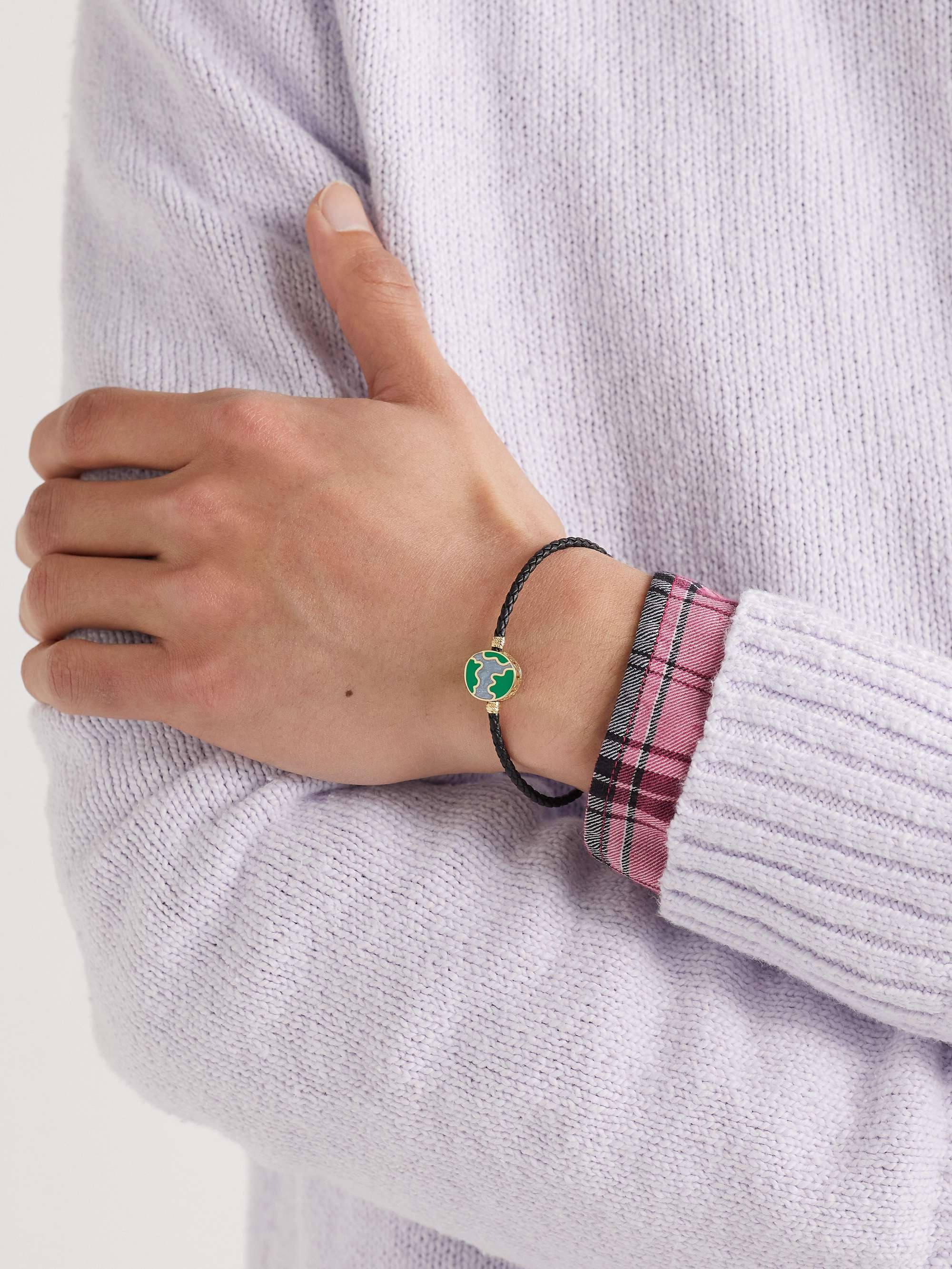 LAUREN RUBINSKI Woven Leather, Gold and Enamel Bracelet