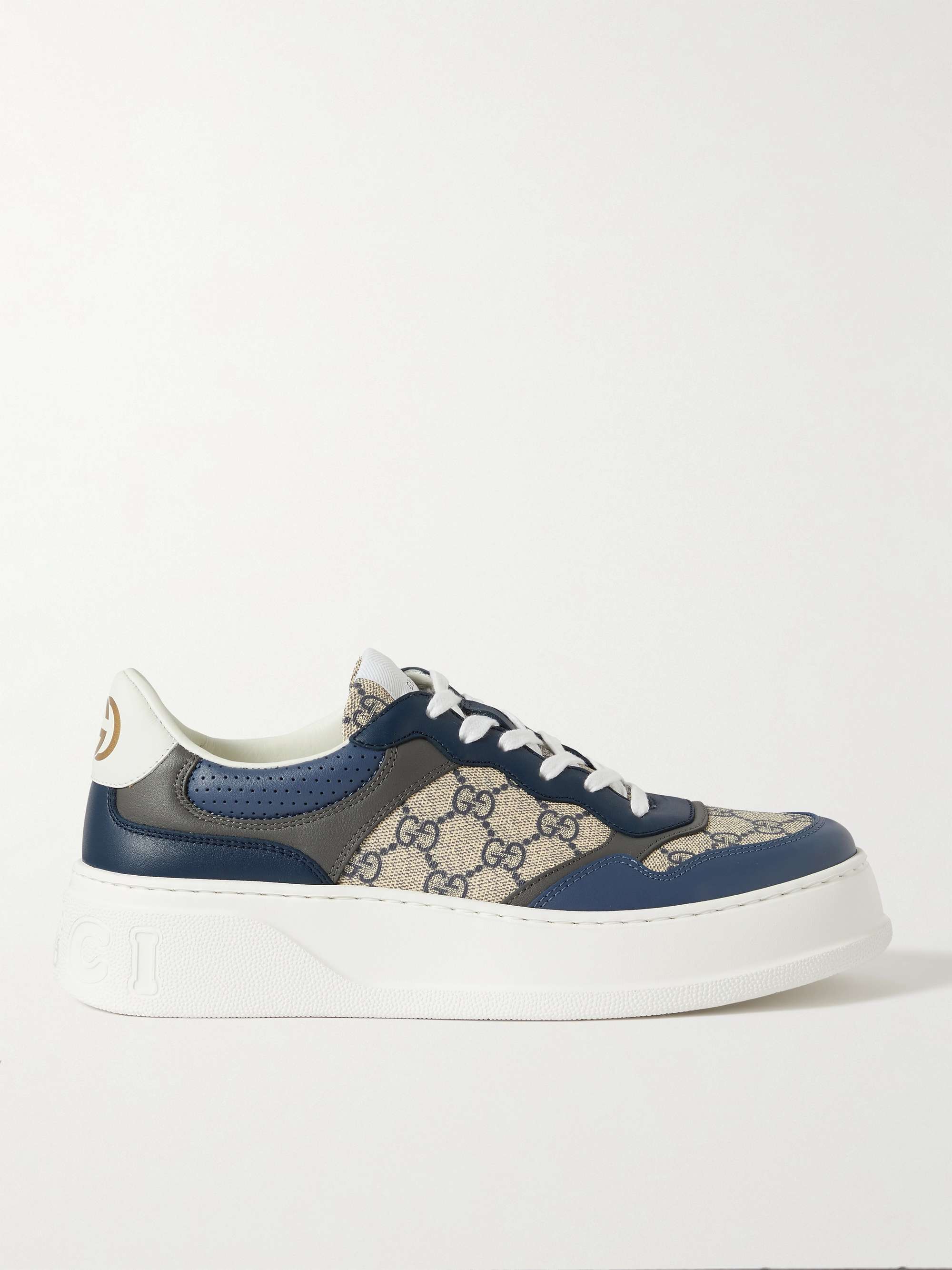 Gucci - Men - Monogrammed Coated-canvas and Leather Sneakers Blue - UK 8