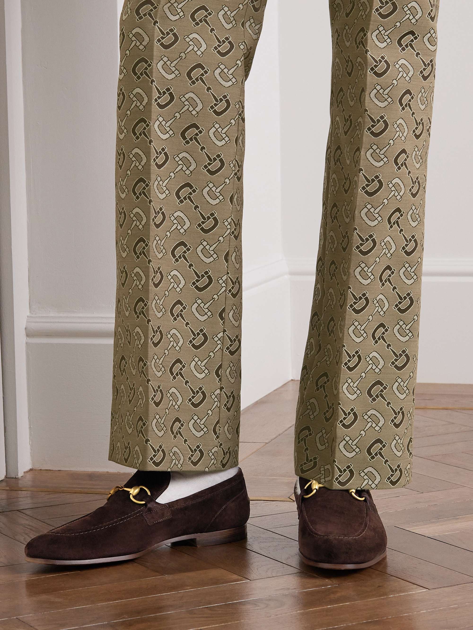 GUCCI Jordaan Horsebit Suede Loafers