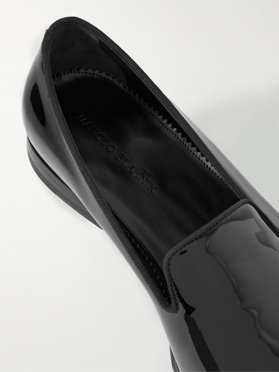 Manolo Blahnik Mario Grosgrain-trimmed Patent-leather Loafers In Black
